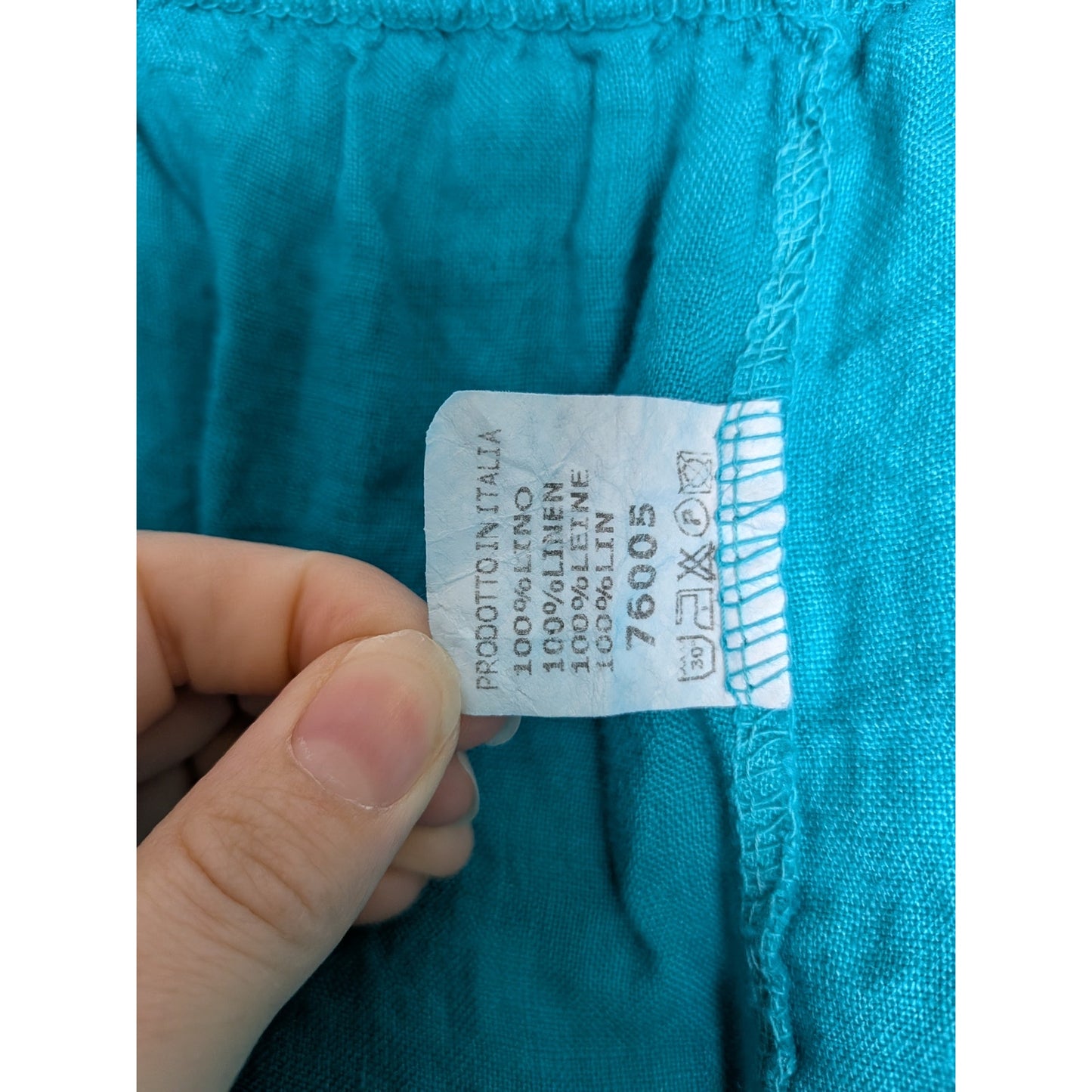 100% linen teal blue pants stretch waist unbranded 36L 24 W (stretchy) Small