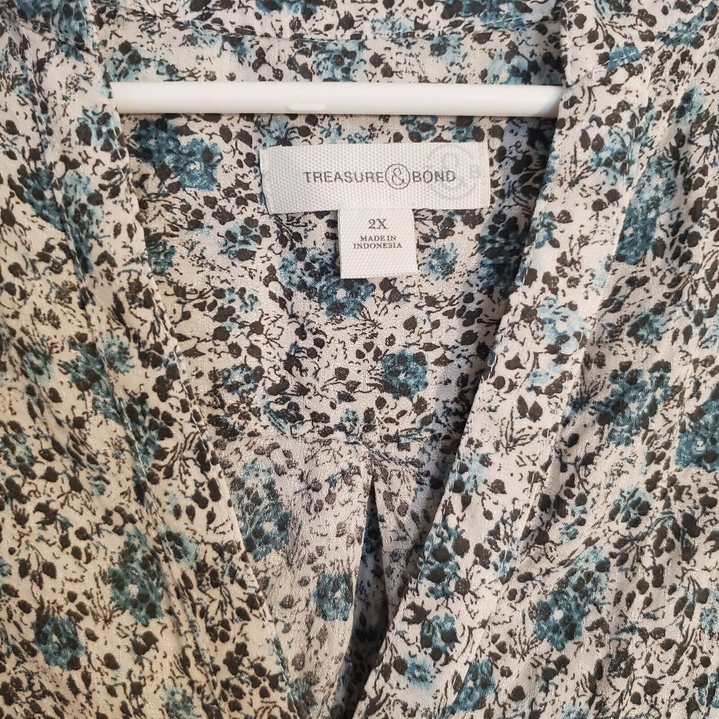 Floral Tunic New 2x Nordstrom Cap Sleeves Button Up Light Teal 100% Rayon