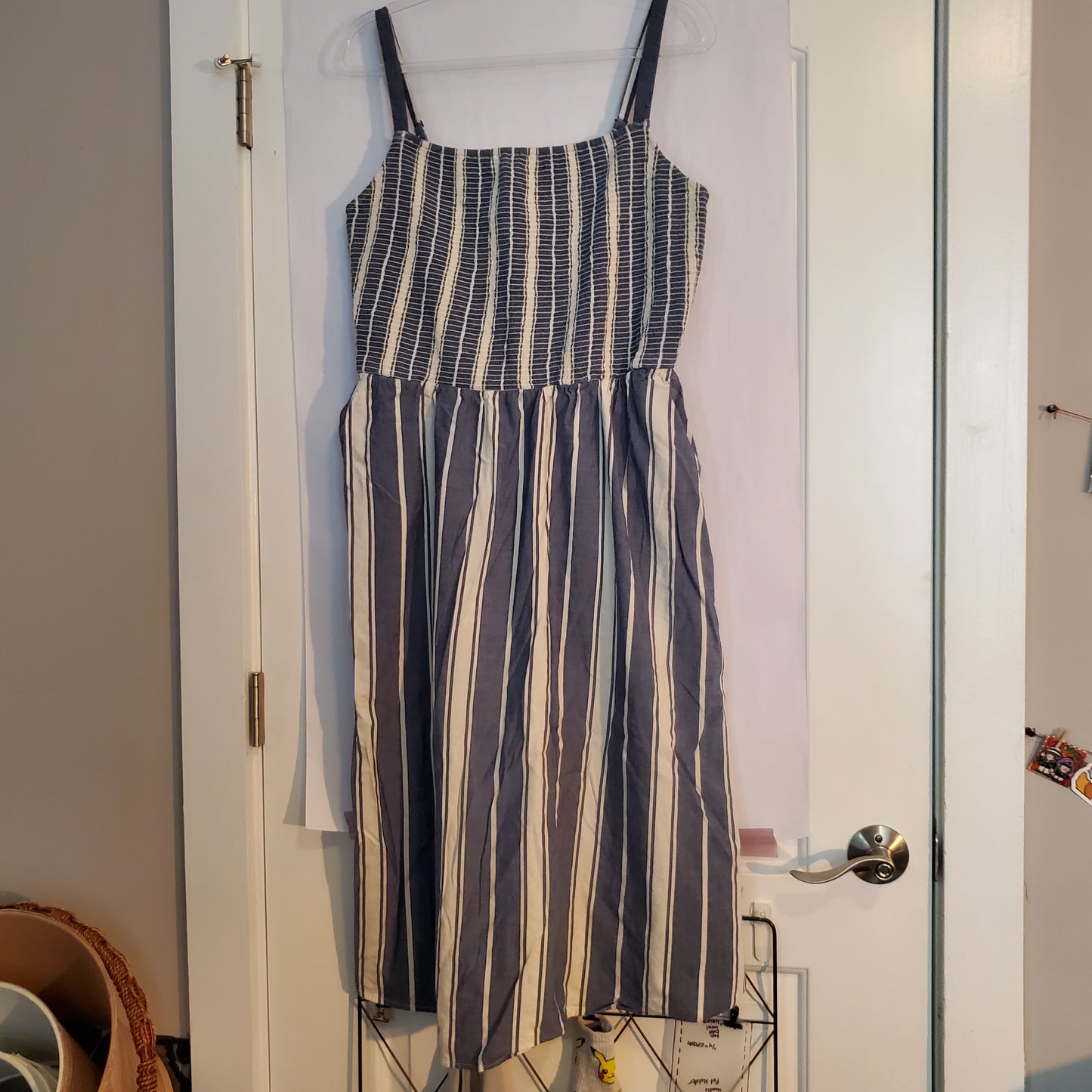Smocked Striped Blue and White Old Navy Cami Dress with POCKETS size XL