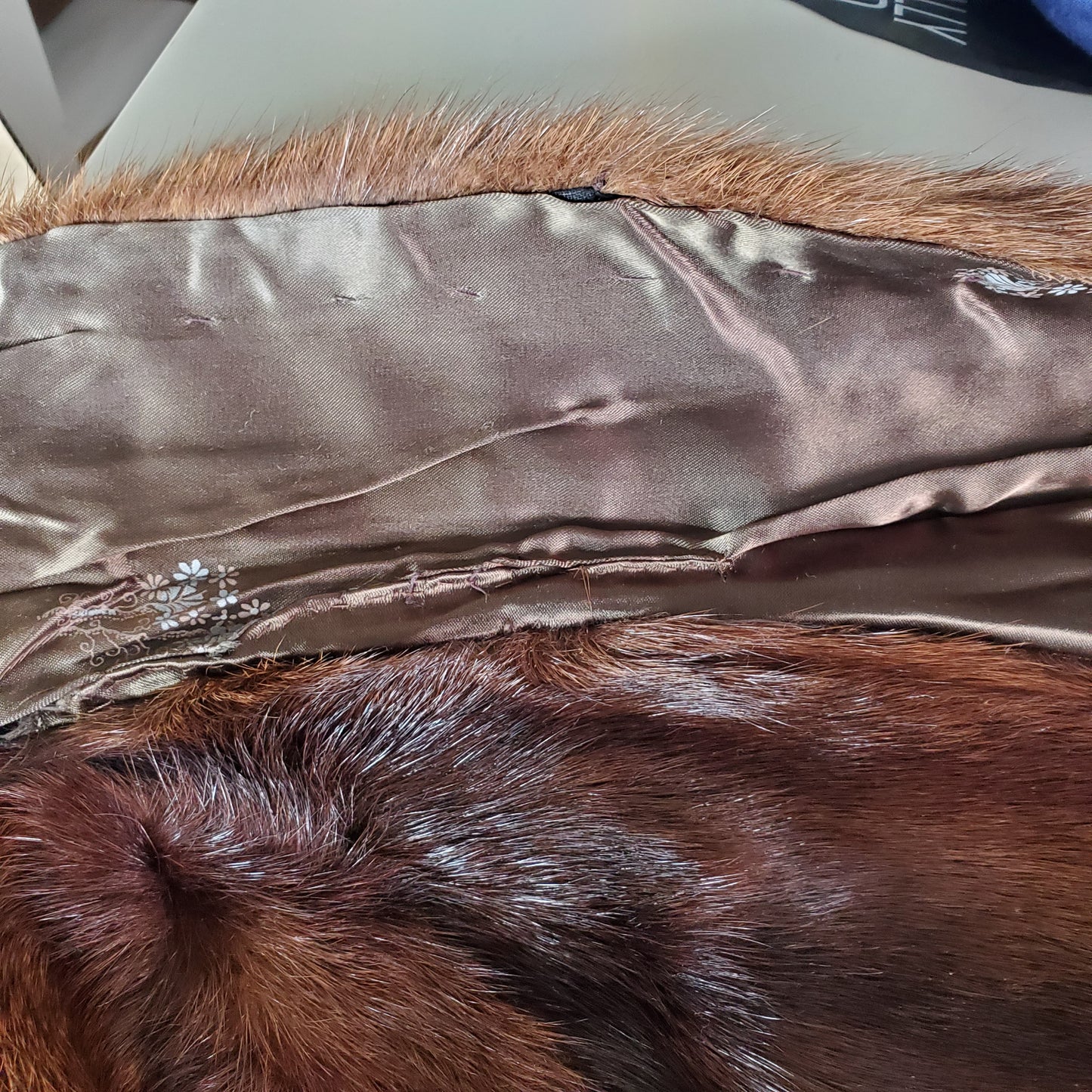 Vintage Fur Stole Shrug with front closure, small faults on lining