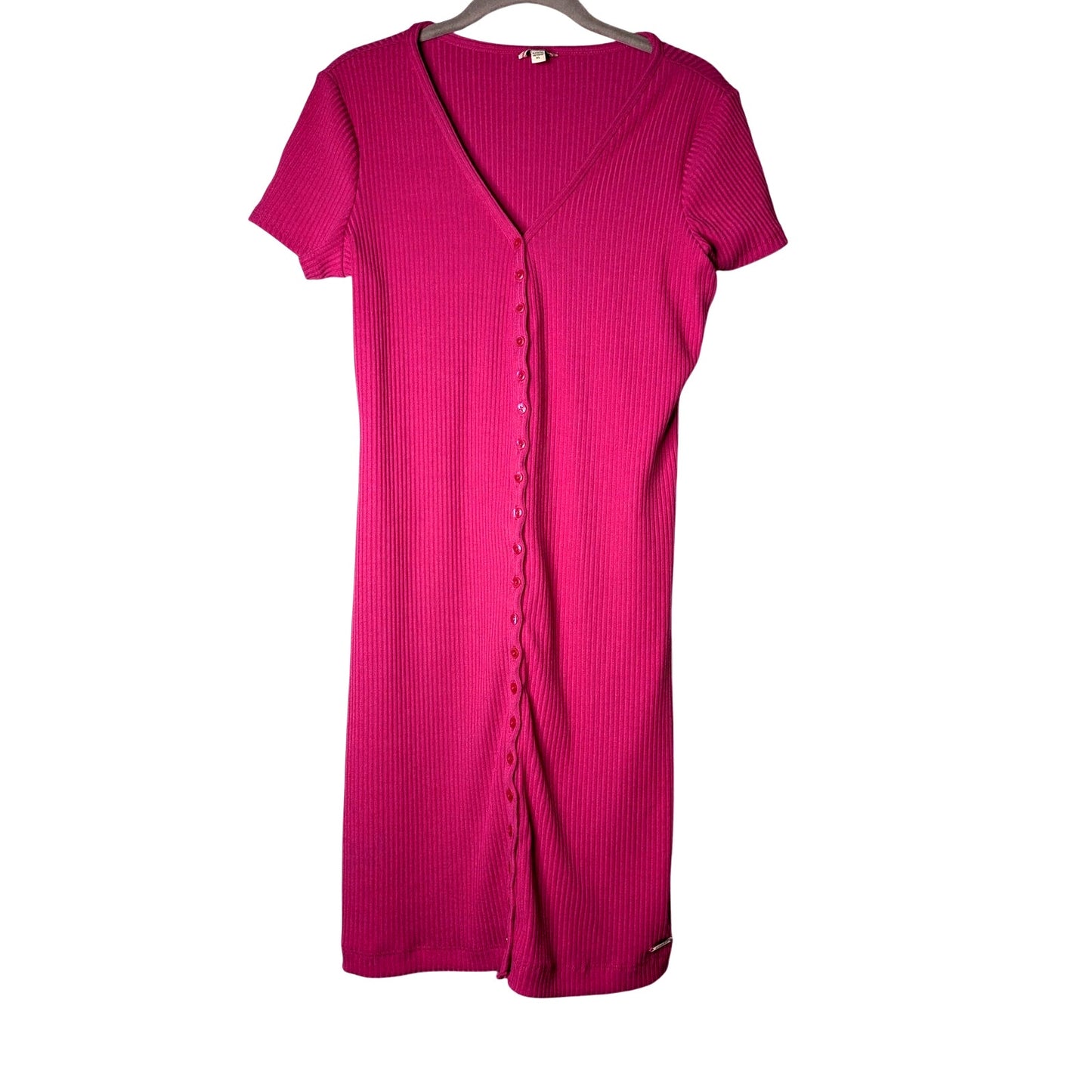 GUESS NWOT pink bodycon ribbed henley dress size XL cotton blend