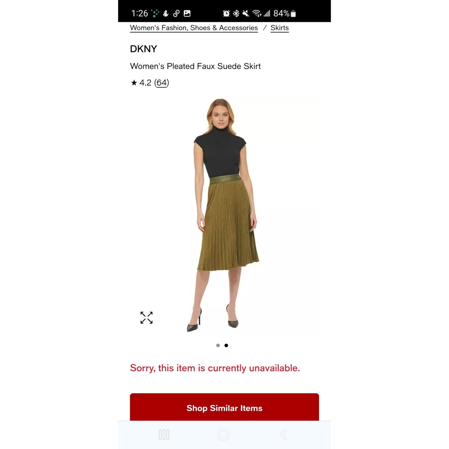 DKNY faux suede pleated green midi skirt size medium