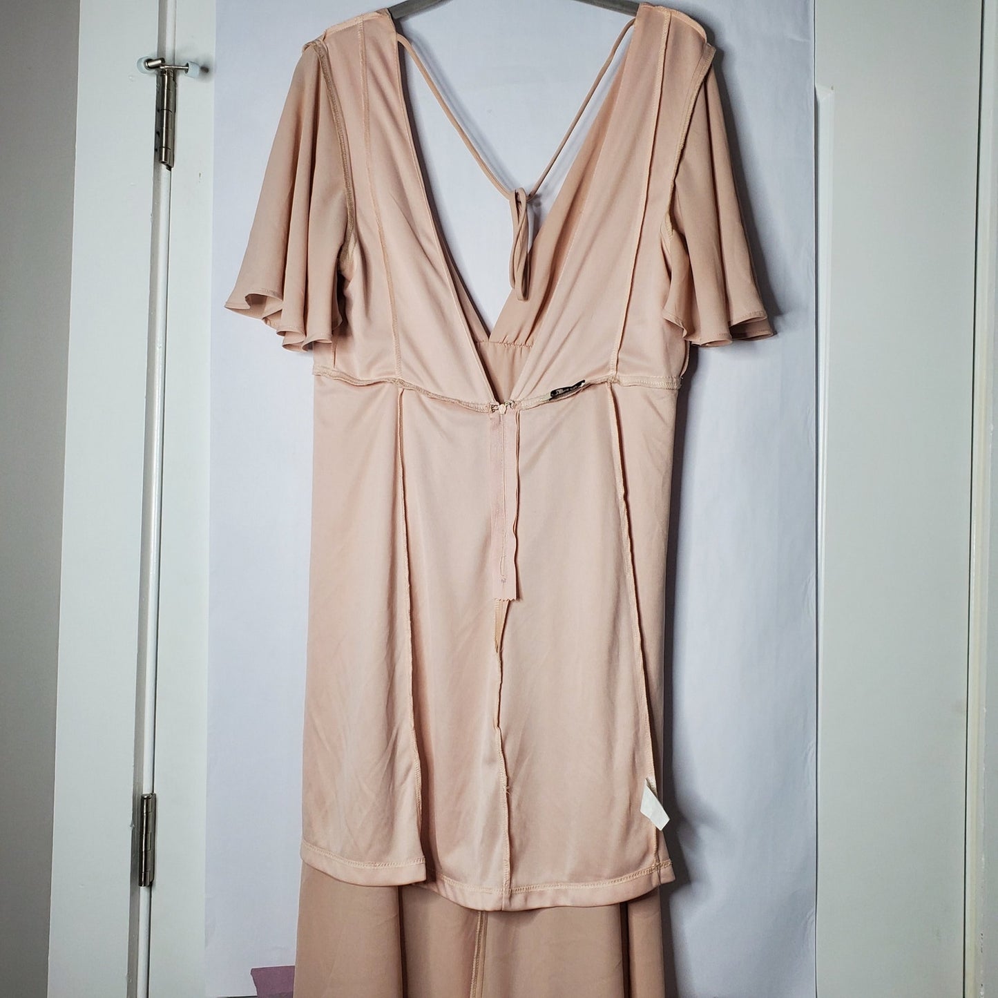 MuMu dress pastel pink feminine flowing dress bridesmaid formal dress cream