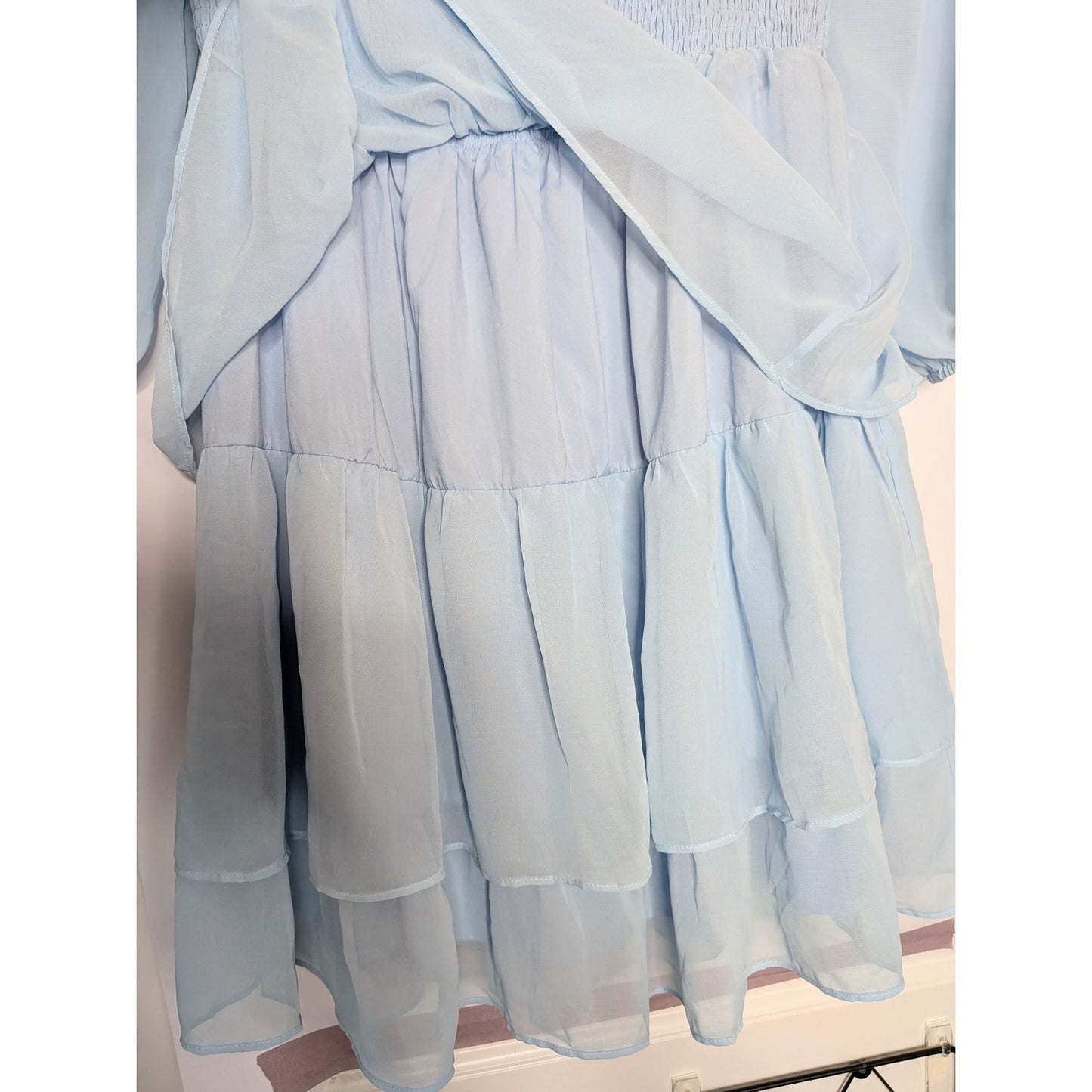 BYINNS squareneck sheer long sleeve ruffle tiered princess dress XL