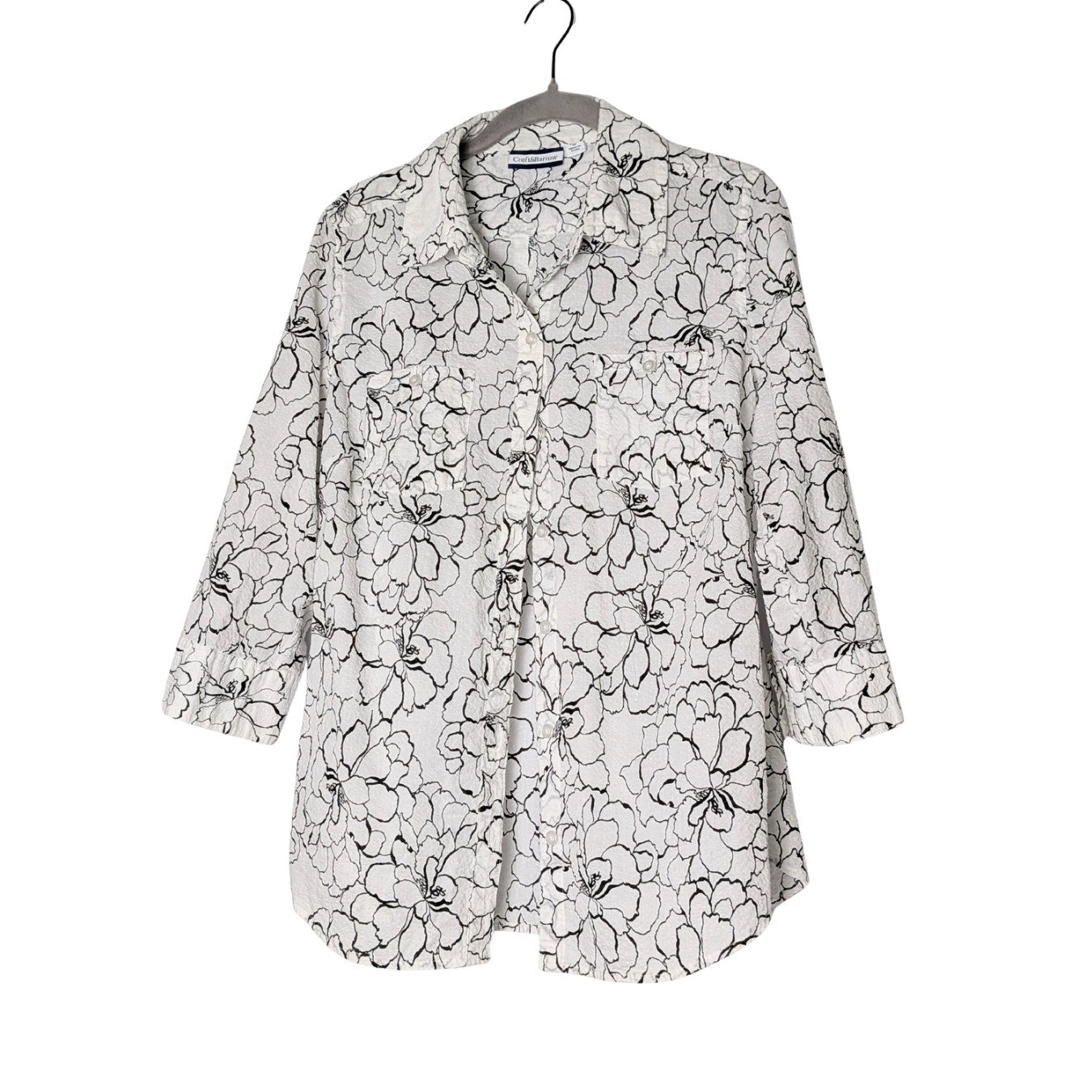 floral white button-up croft & burrow 100% cotton size medium