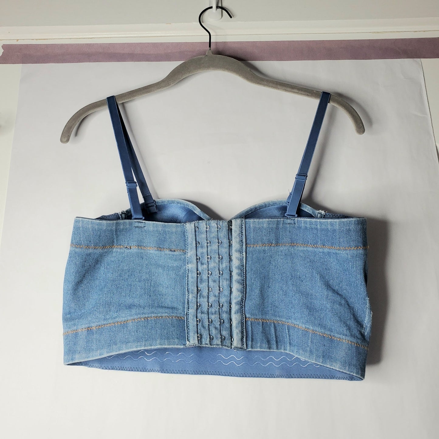 Denim corset top adjustable straps built-in bra small blue jean concerts summer