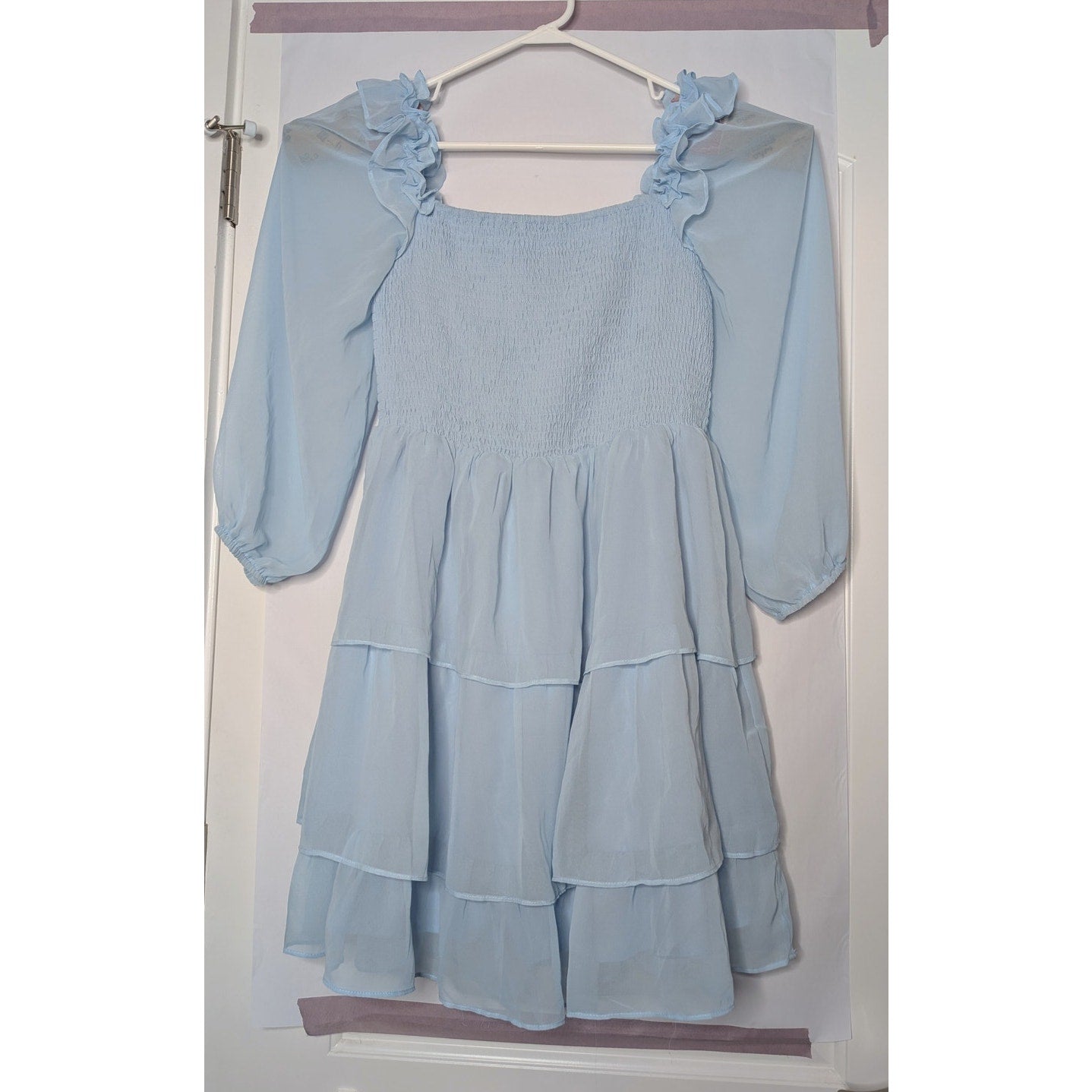 BYINNS squareneck sheer long sleeve ruffle tiered princess dress XL