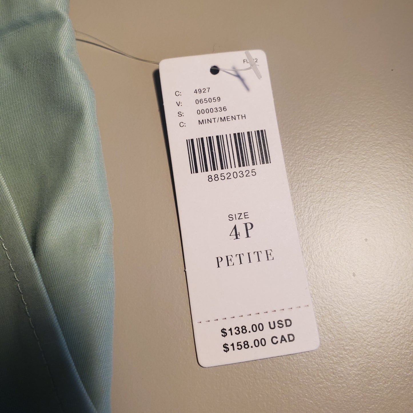 Size 4 Petite, NWT Meave by Anthropologie mint green pants