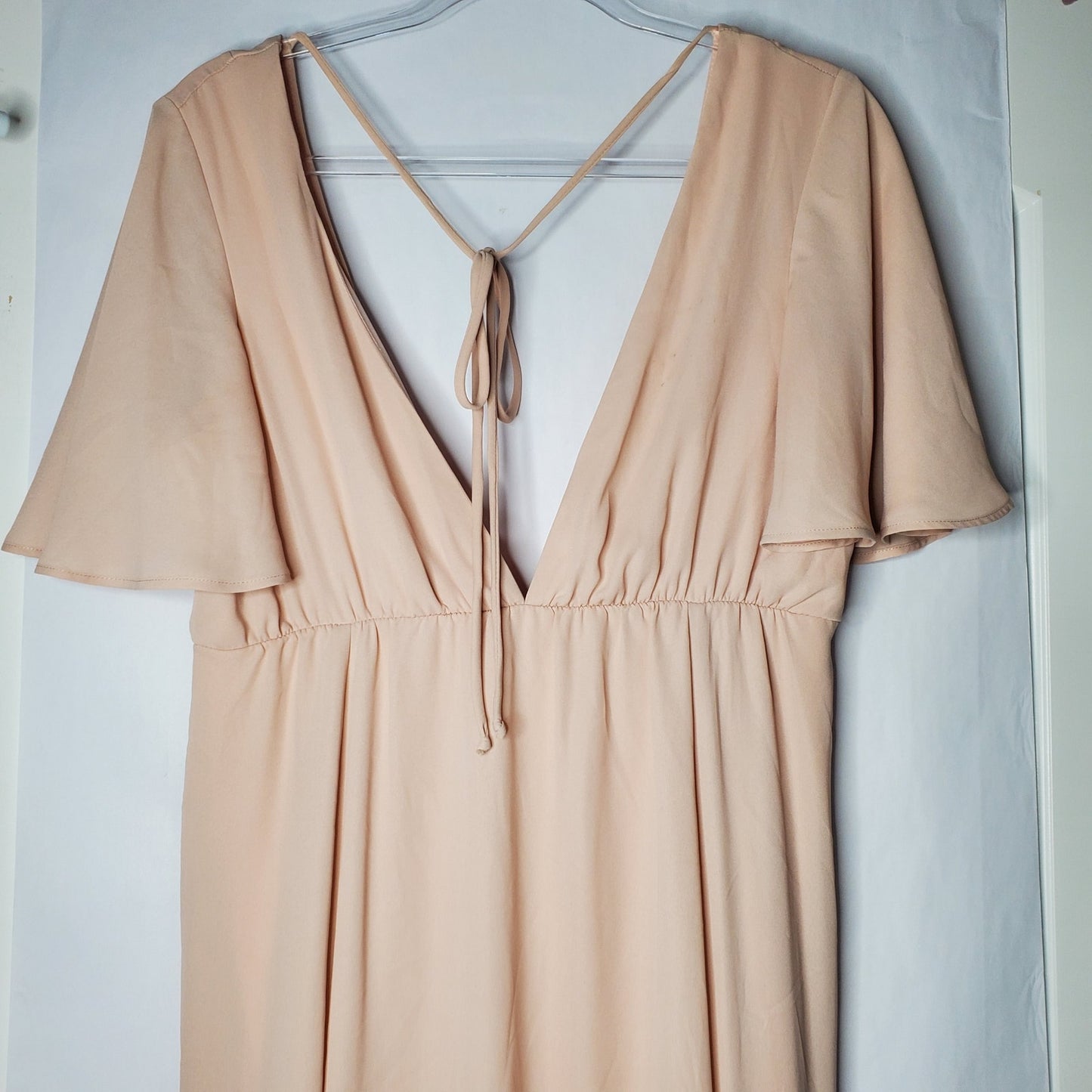 MuMu dress pastel pink feminine flowing dress bridesmaid formal dress cream