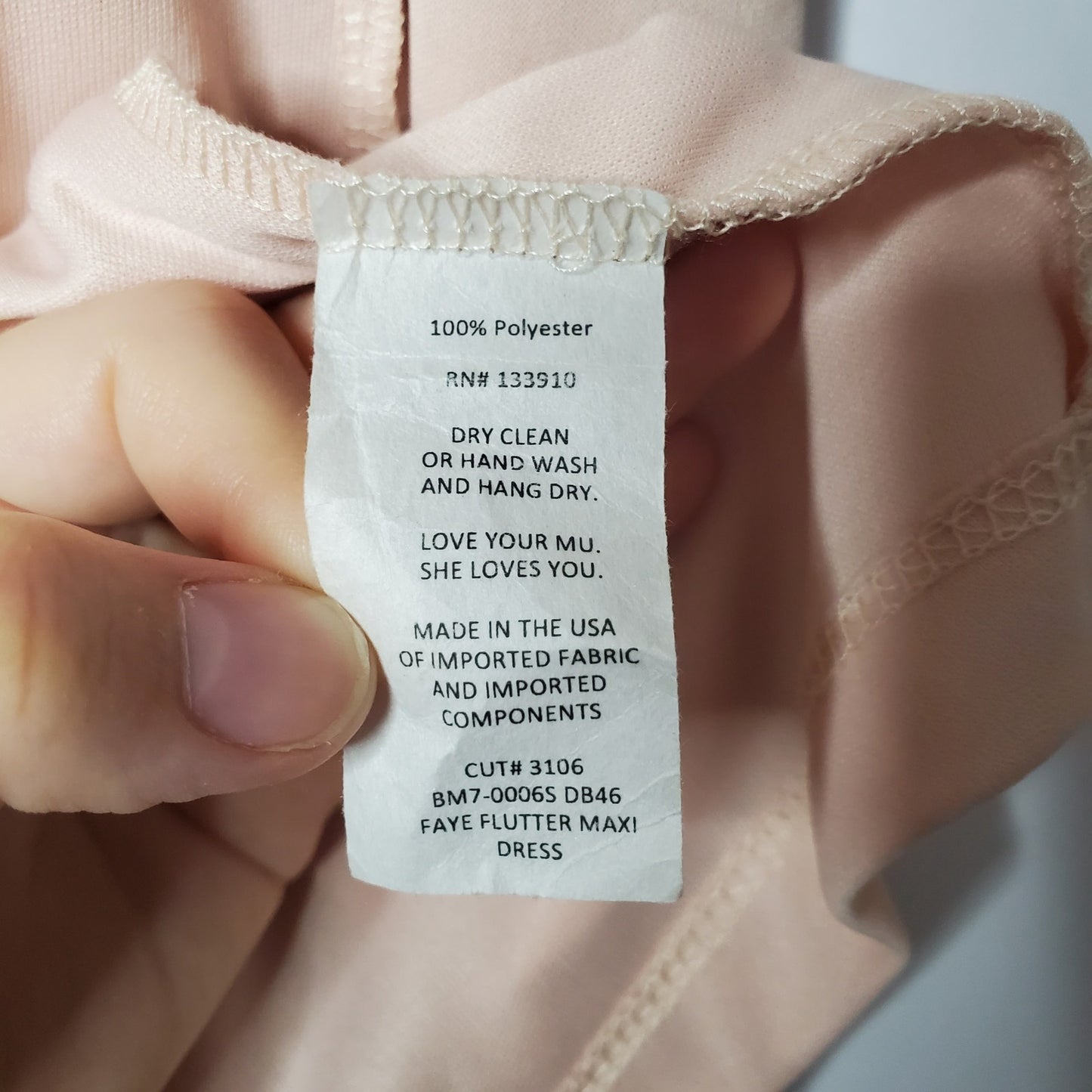 MuMu dress pastel pink feminine flowing dress bridesmaid formal dress cream