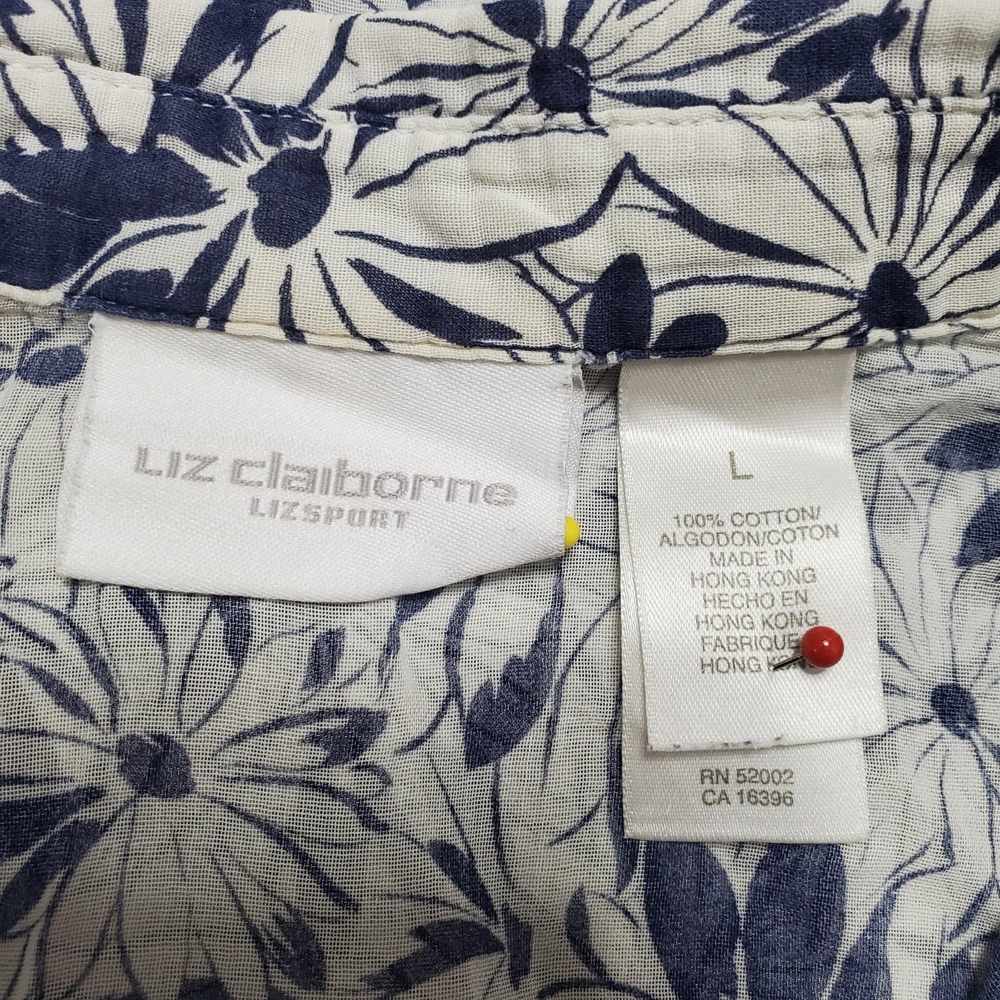 Lizsport Liz Claiborne sport blouse white blue flowers button up womens large