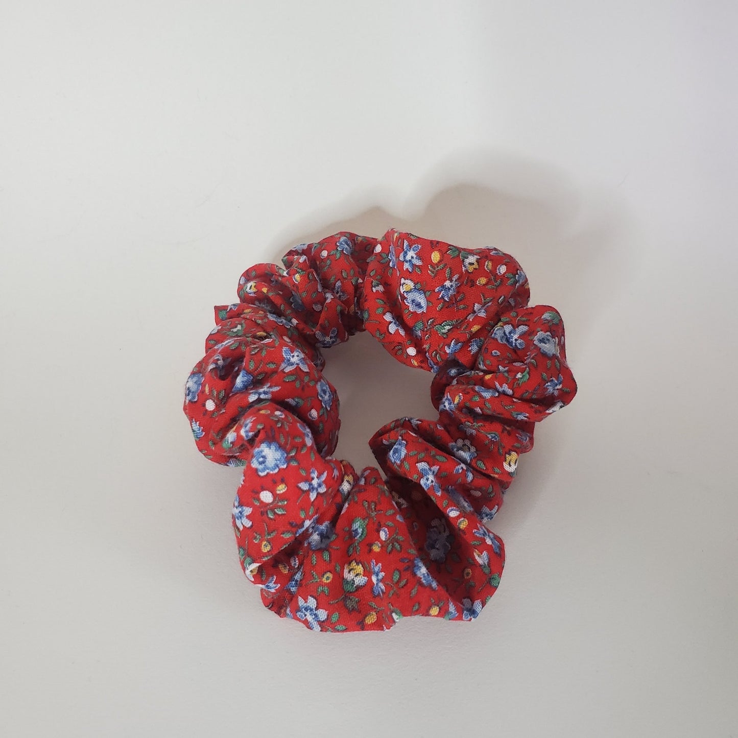 Blue florals - Large Cotton Scrunchies handmade from recycled fabrics unique