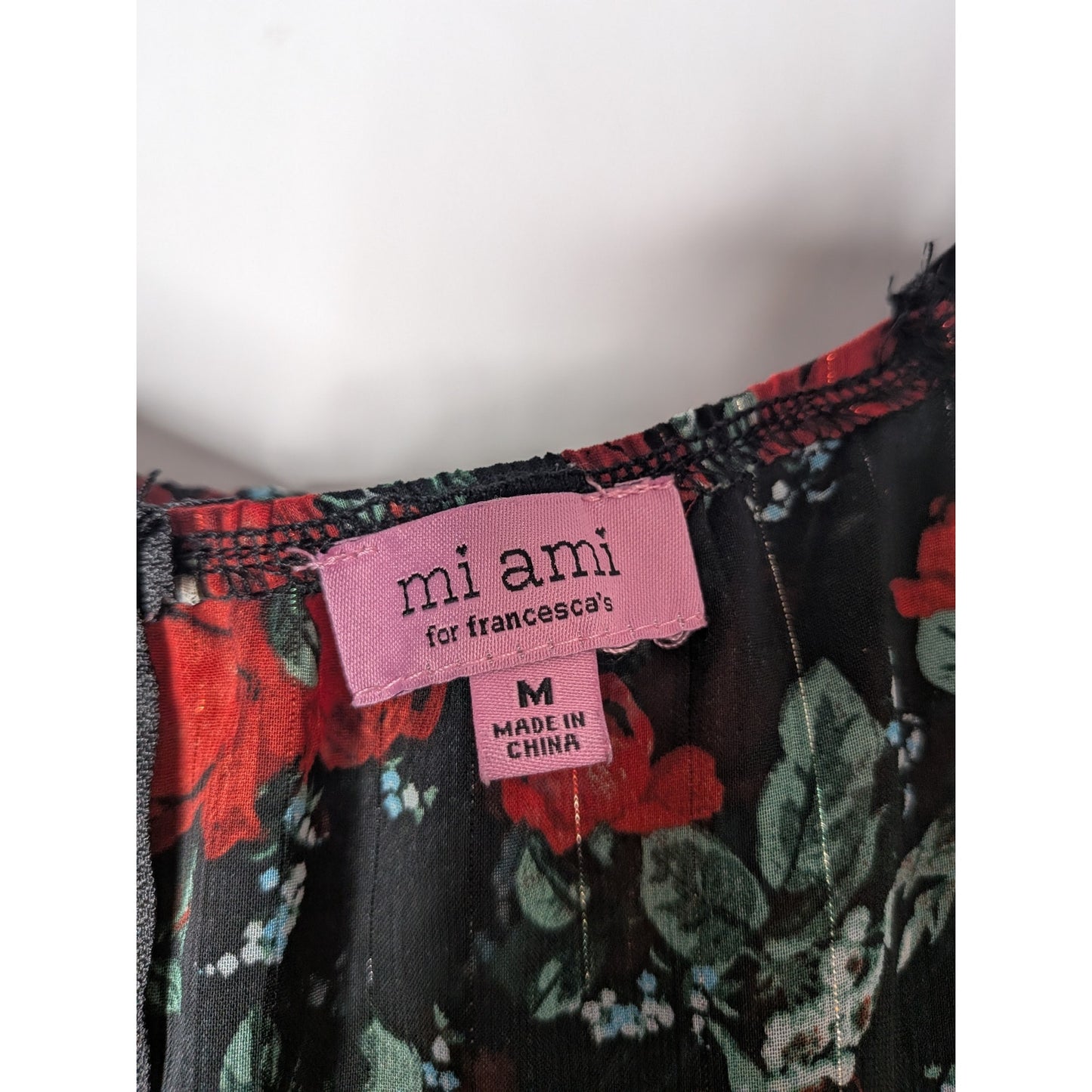 Francesca's Mi Ami Patricia floral swing black rose mini dress medium