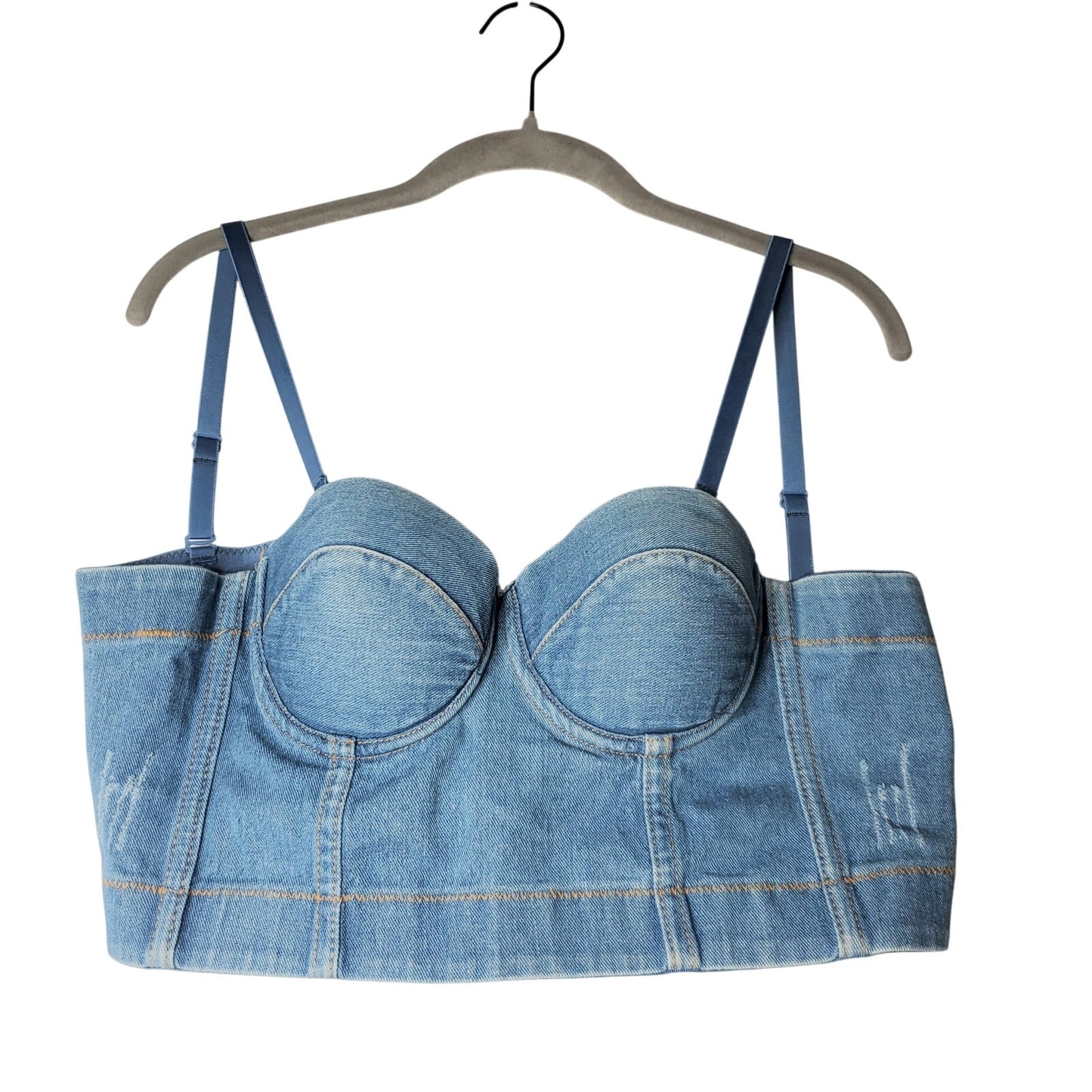 Denim corset top adjustable straps built-in bra small blue jean concerts summer