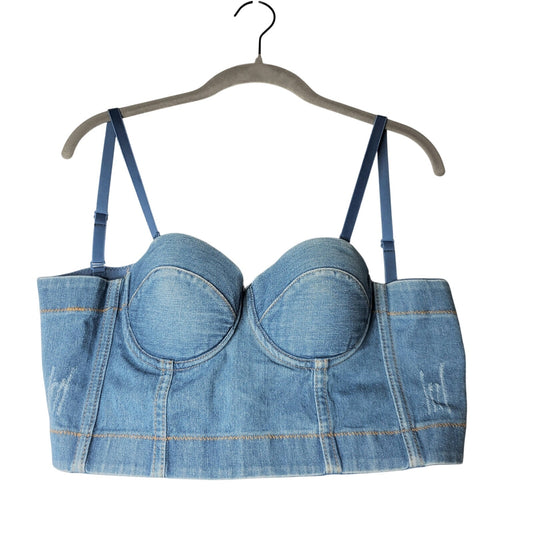 Denim corset top adjustable straps built-in bra small blue jean concerts summer