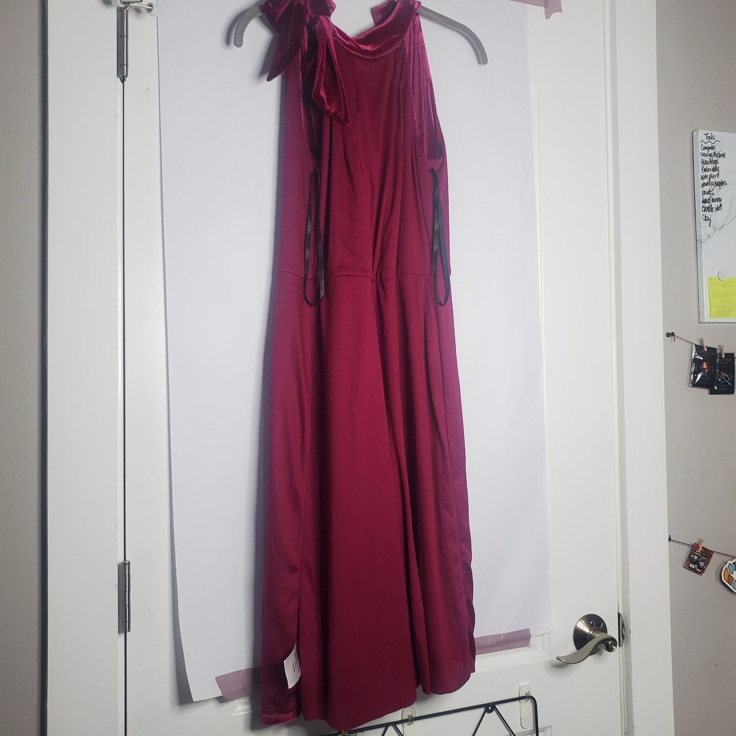 Maggy London fuschia velvet midi dress US size 4 cocktail halter bow red NWT