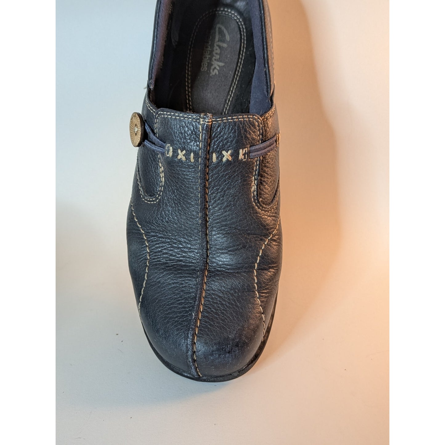 Un Loop Clarks leather bendables navy blue 8.5 M loafers style 35529 un loop