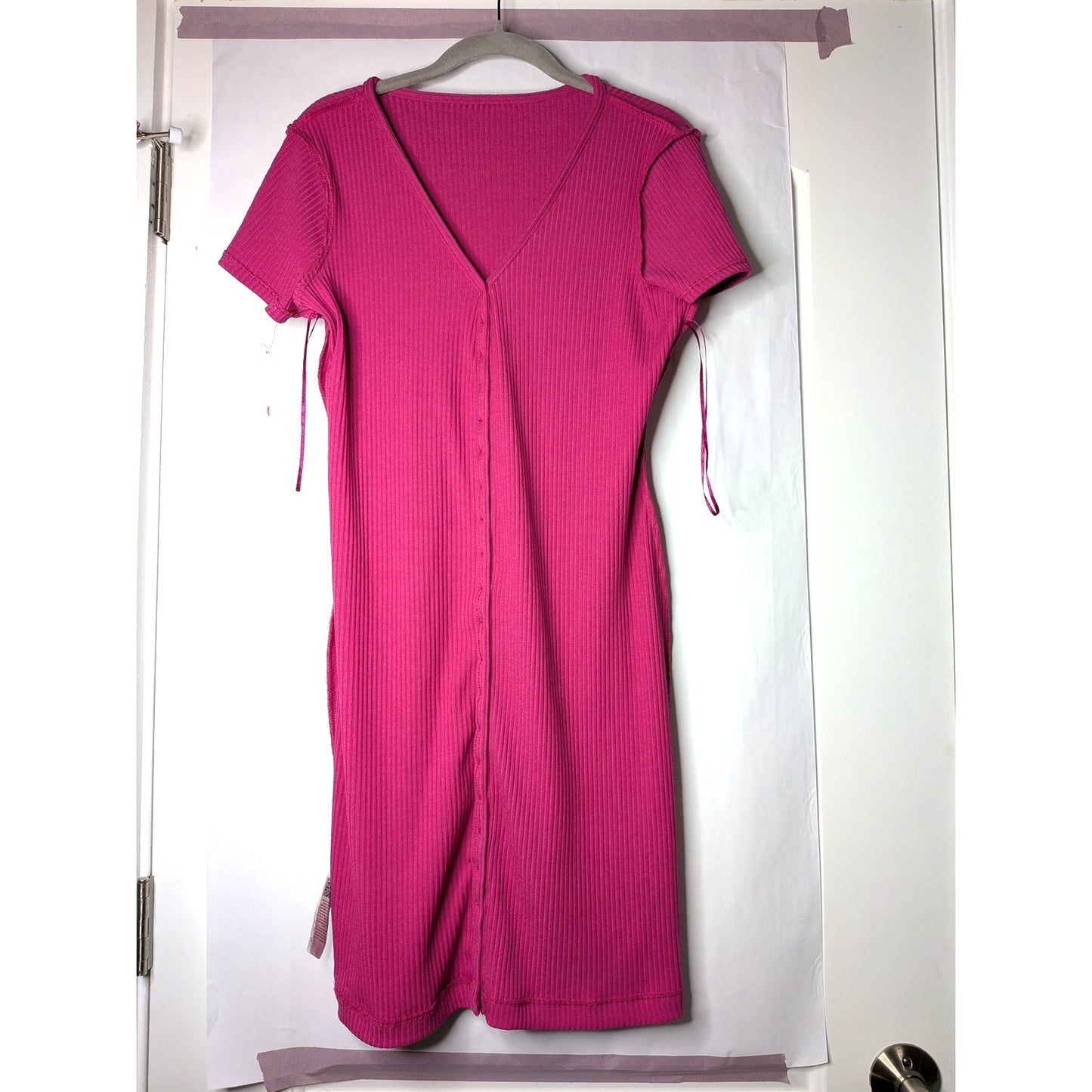 GUESS NWOT pink bodycon ribbed henley dress size XL cotton blend