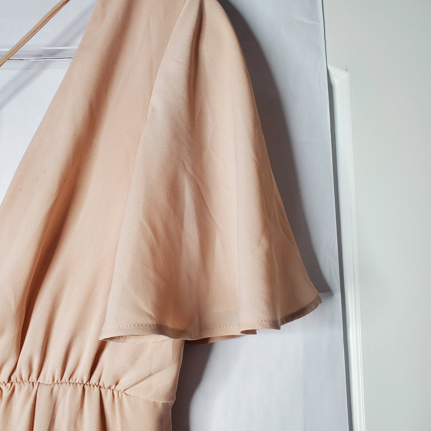 MuMu dress pastel pink feminine flowing dress bridesmaid formal dress cream