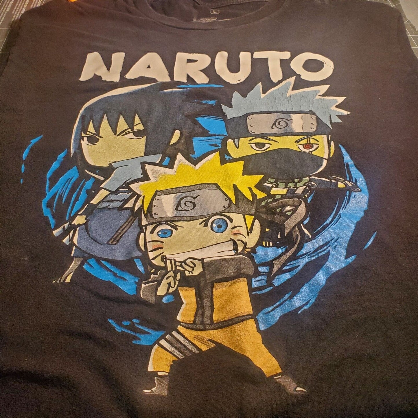 Naruto Shippuden Mens Size Large T-shirt Ripple Junction Black Chibi Style Anime
