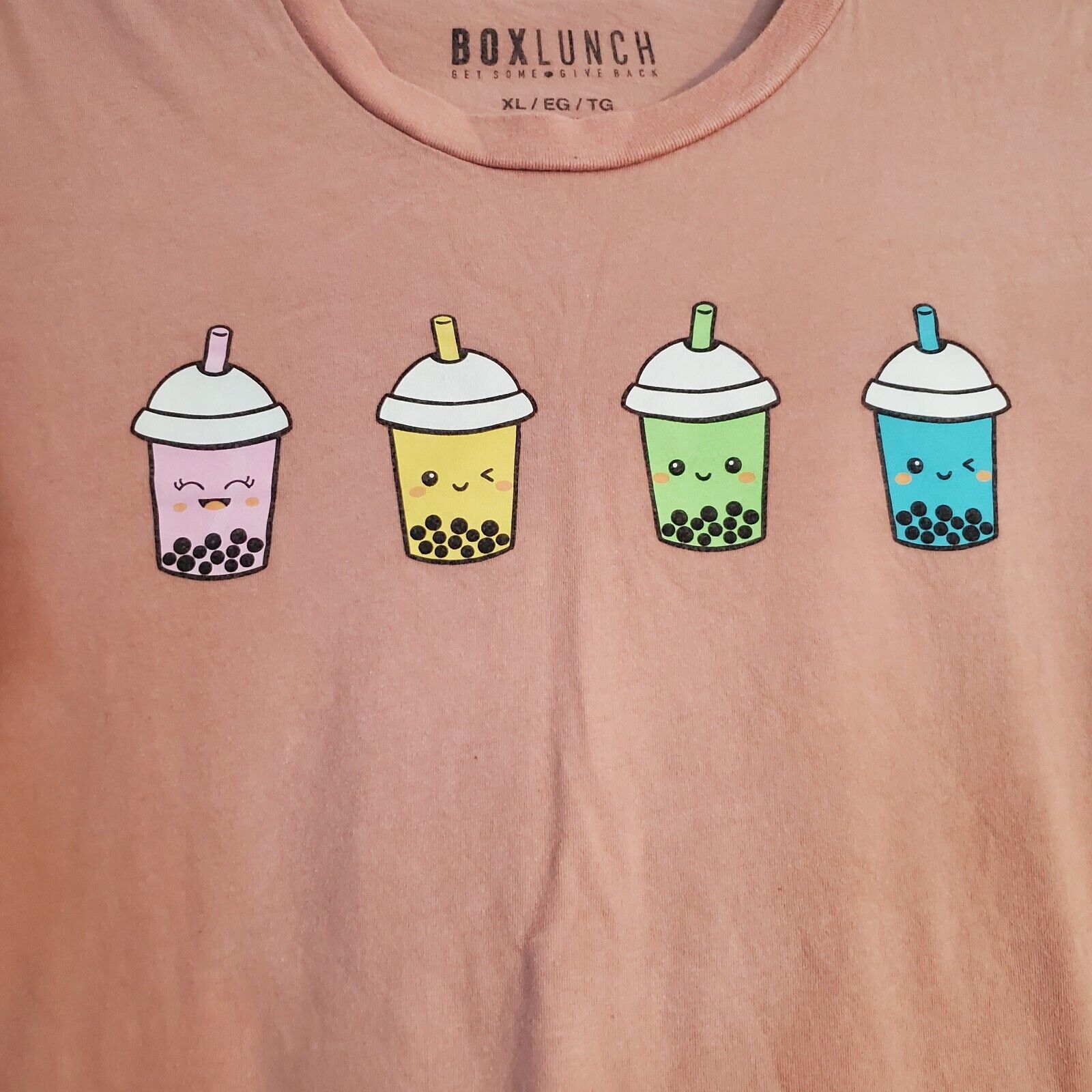BoxLunch Womens short sleeve graphic Boba Tea pink tshirt, size XL, Kawaii Teas