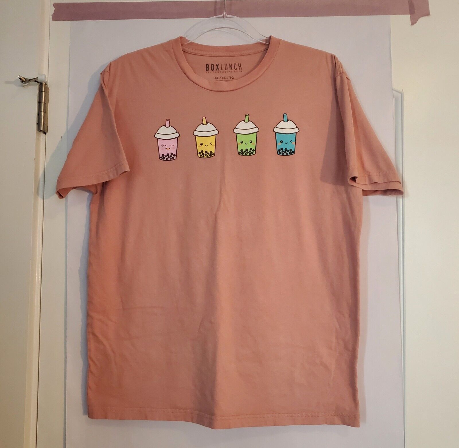 BoxLunch Womens short sleeve graphic Boba Tea pink tshirt, size XL, Kawaii Teas