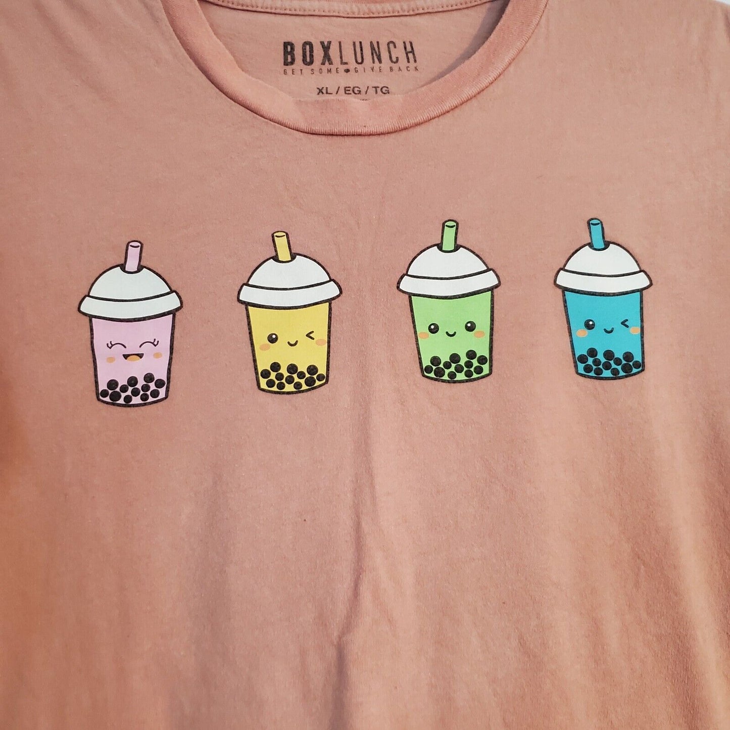 BoxLunch Womens short sleeve graphic Boba Tea pink tshirt, size XL, Kawaii Teas