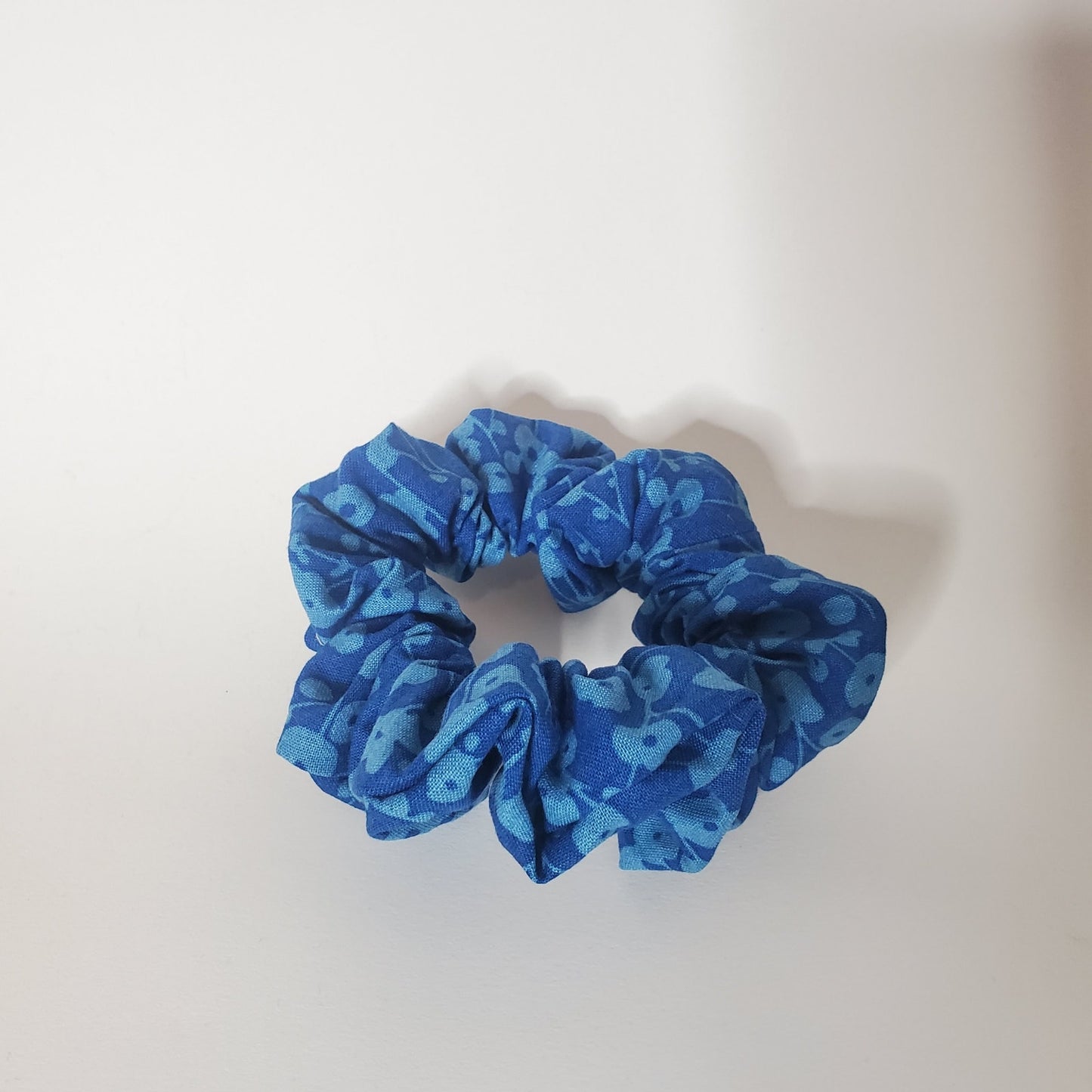 Blue florals - Large Cotton Scrunchies handmade from recycled fabrics unique