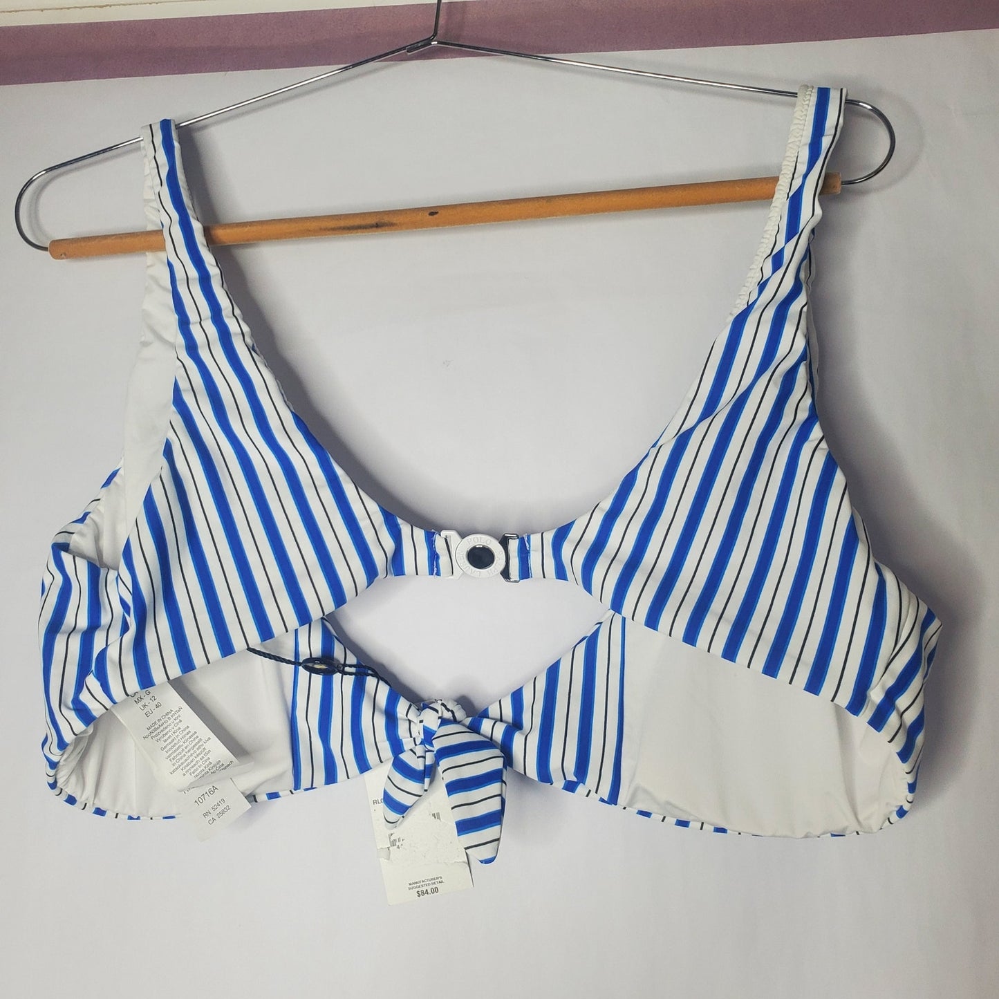 NWsT polo Ralph Lauren swimsuit top blue stripes US large coastal stripe white
