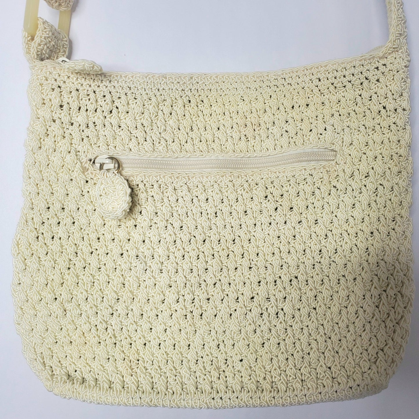 Cream crochet purse Liz Claiborne vintage woven knit white beach boho hippie