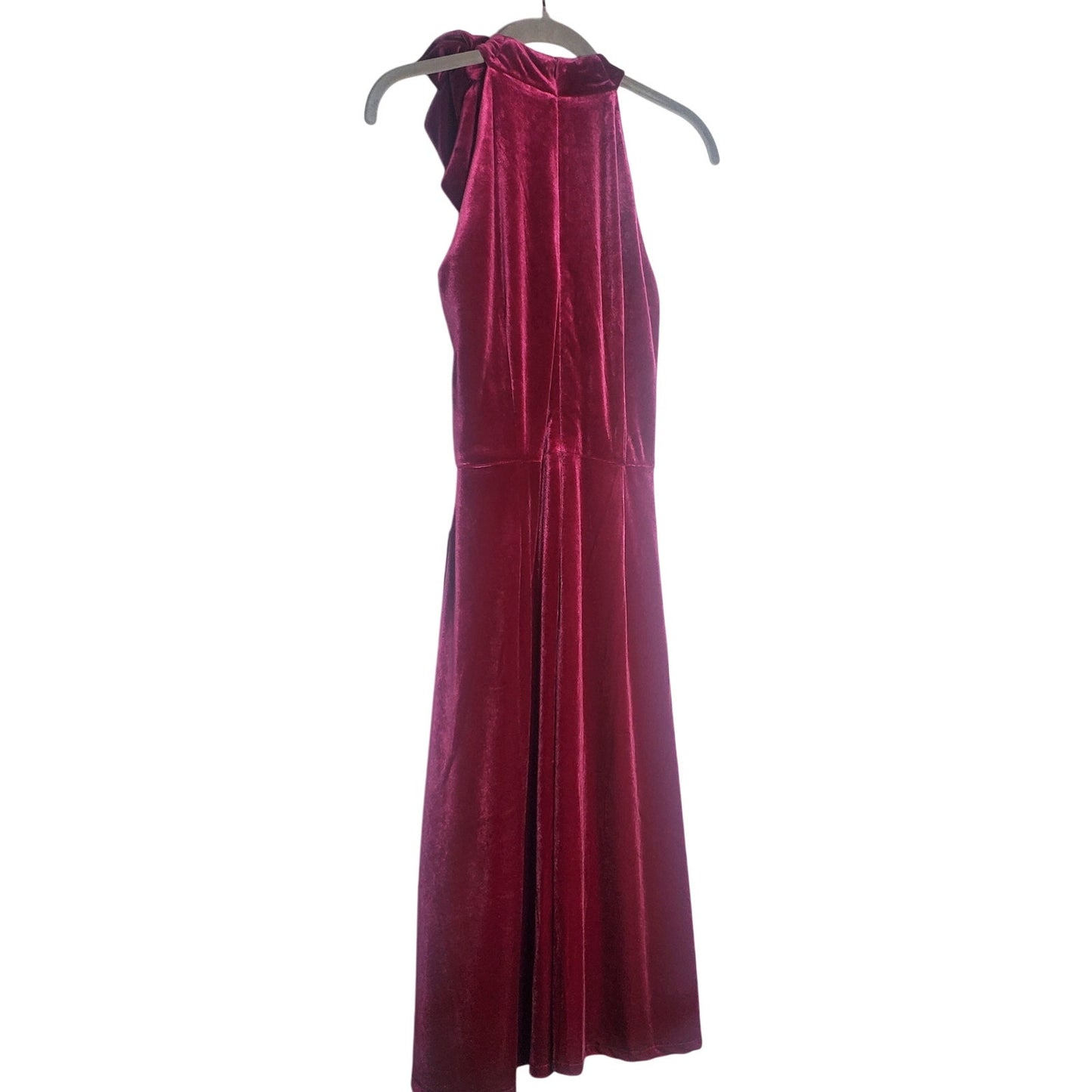 Maggy London fuschia velvet midi dress US size 4 cocktail halter bow red NWT