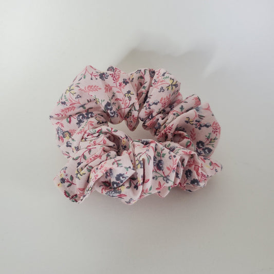 Blue florals - Large Cotton Scrunchies handmade from recycled fabrics unique