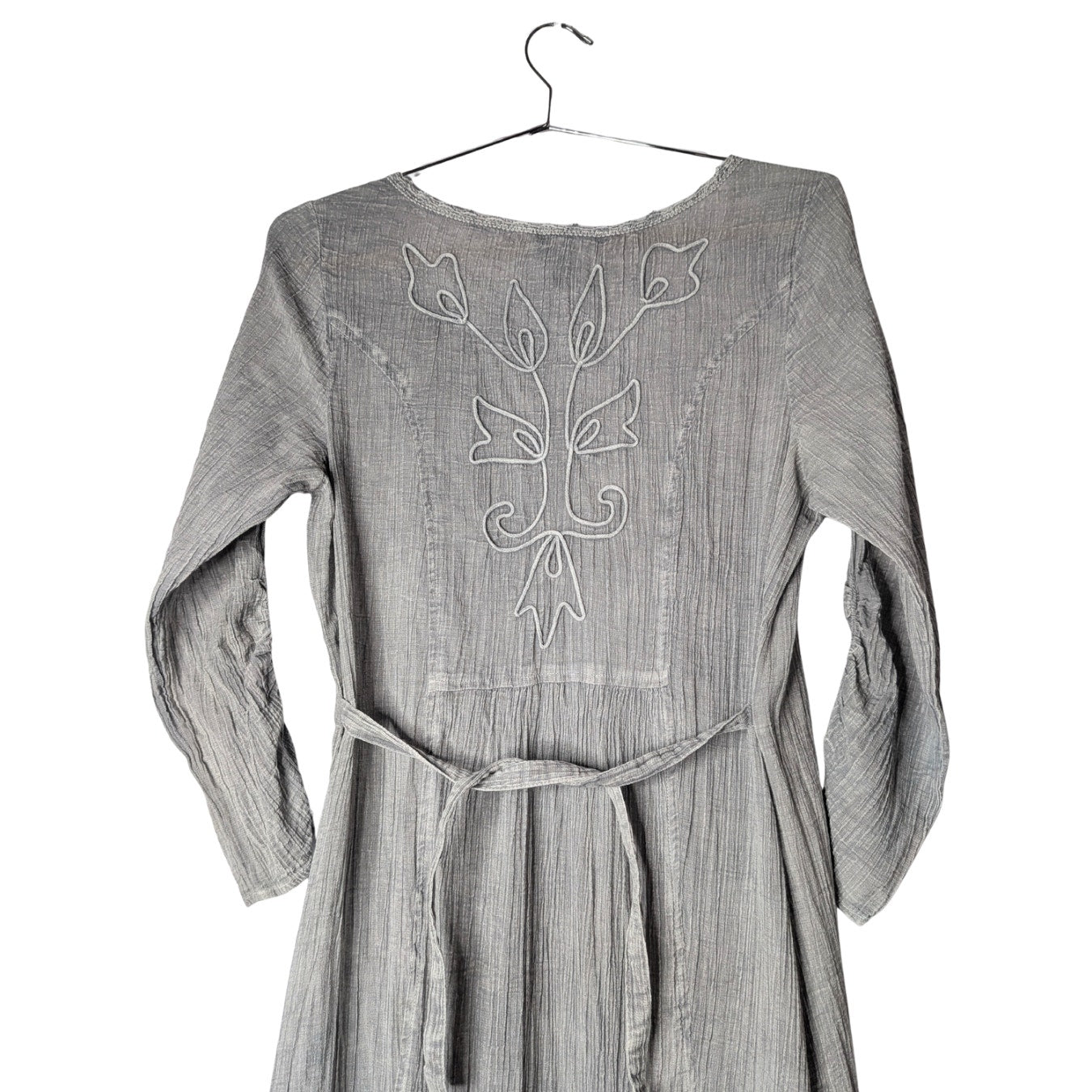 Charlie Paige gray button down dress 100% cotton embroidery and lace S/M