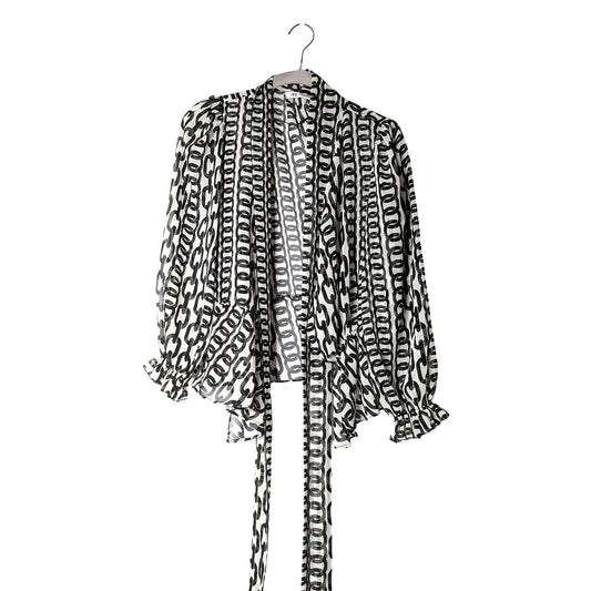 Zara top tie blouse sheer chain pattern