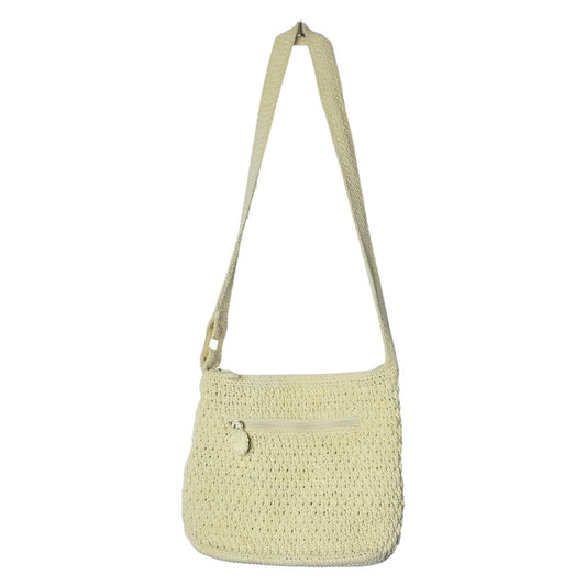Cream crochet purse Liz Claiborne vintage woven knit white beach boho hippie