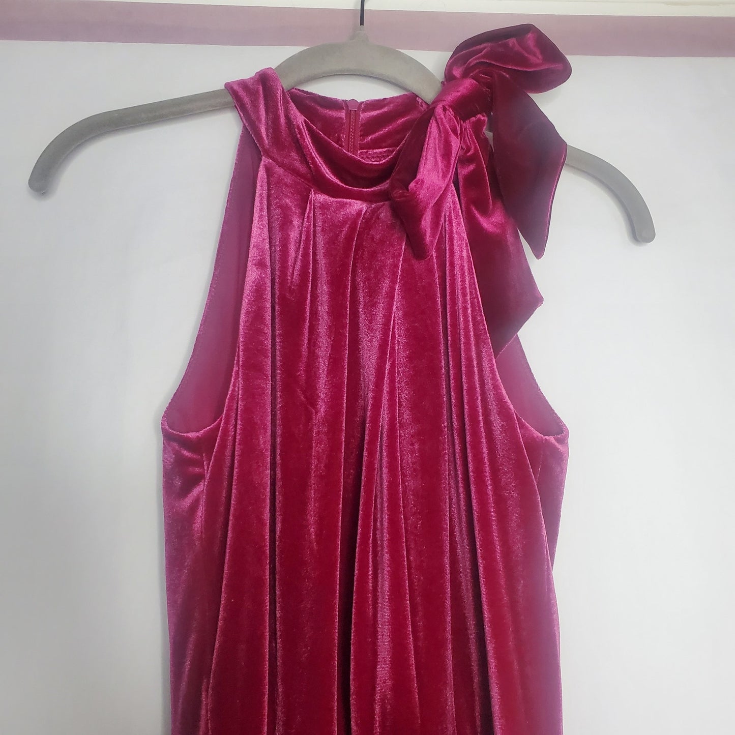 Maggy London fuschia velvet midi dress US size 4 cocktail halter bow red NWT