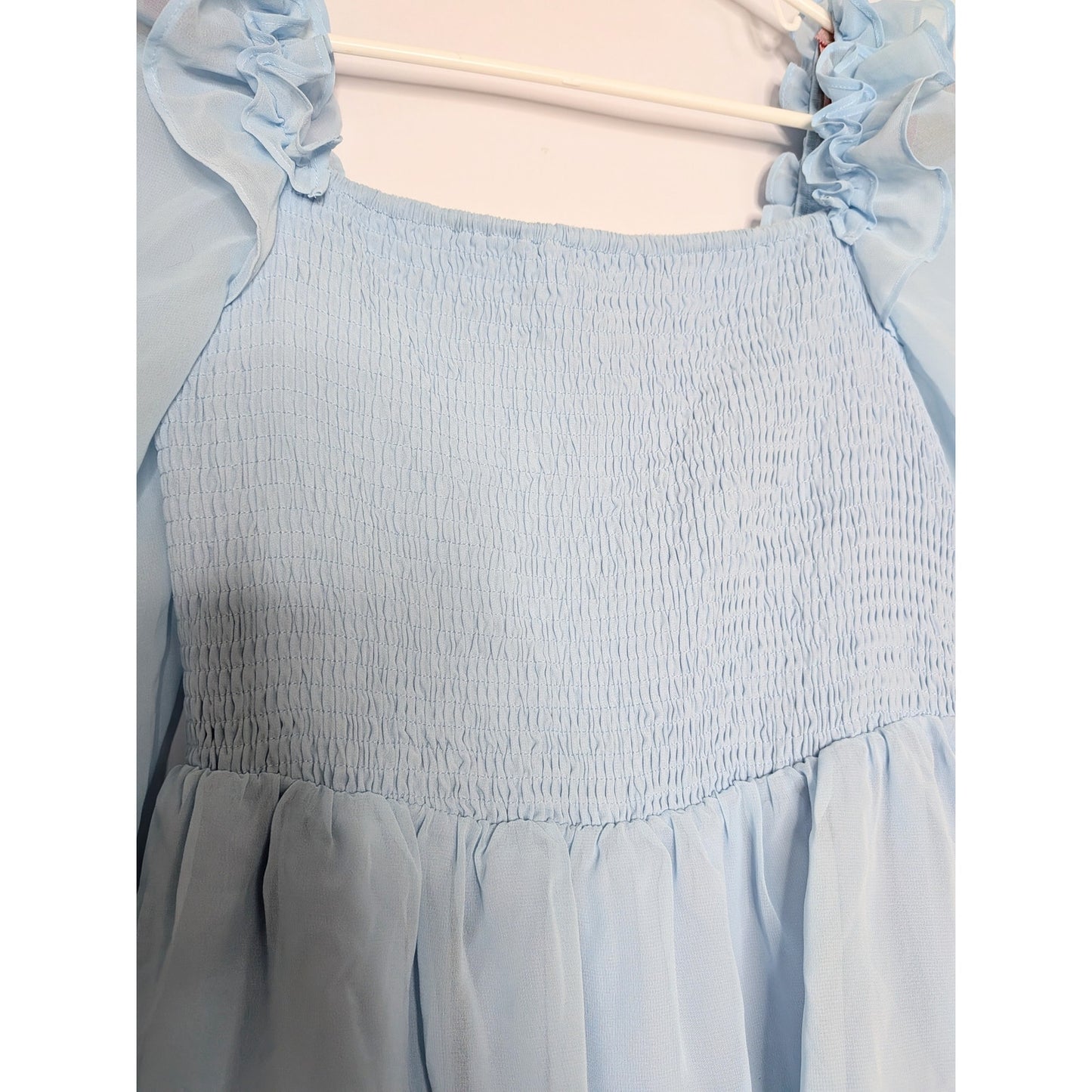BYINNS squareneck sheer long sleeve ruffle tiered princess dress XL