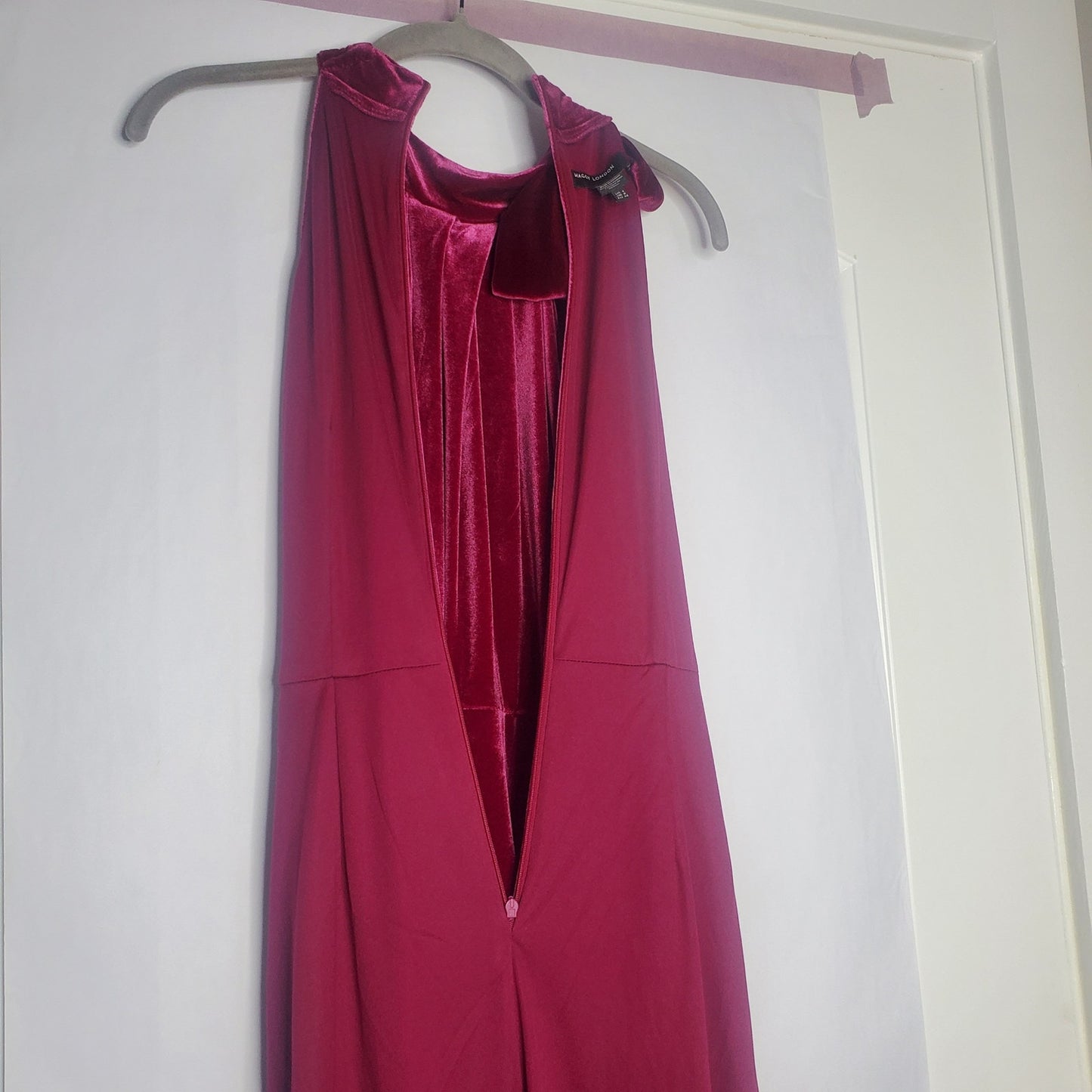 Maggy London fuschia velvet midi dress US size 4 cocktail halter bow red NWT