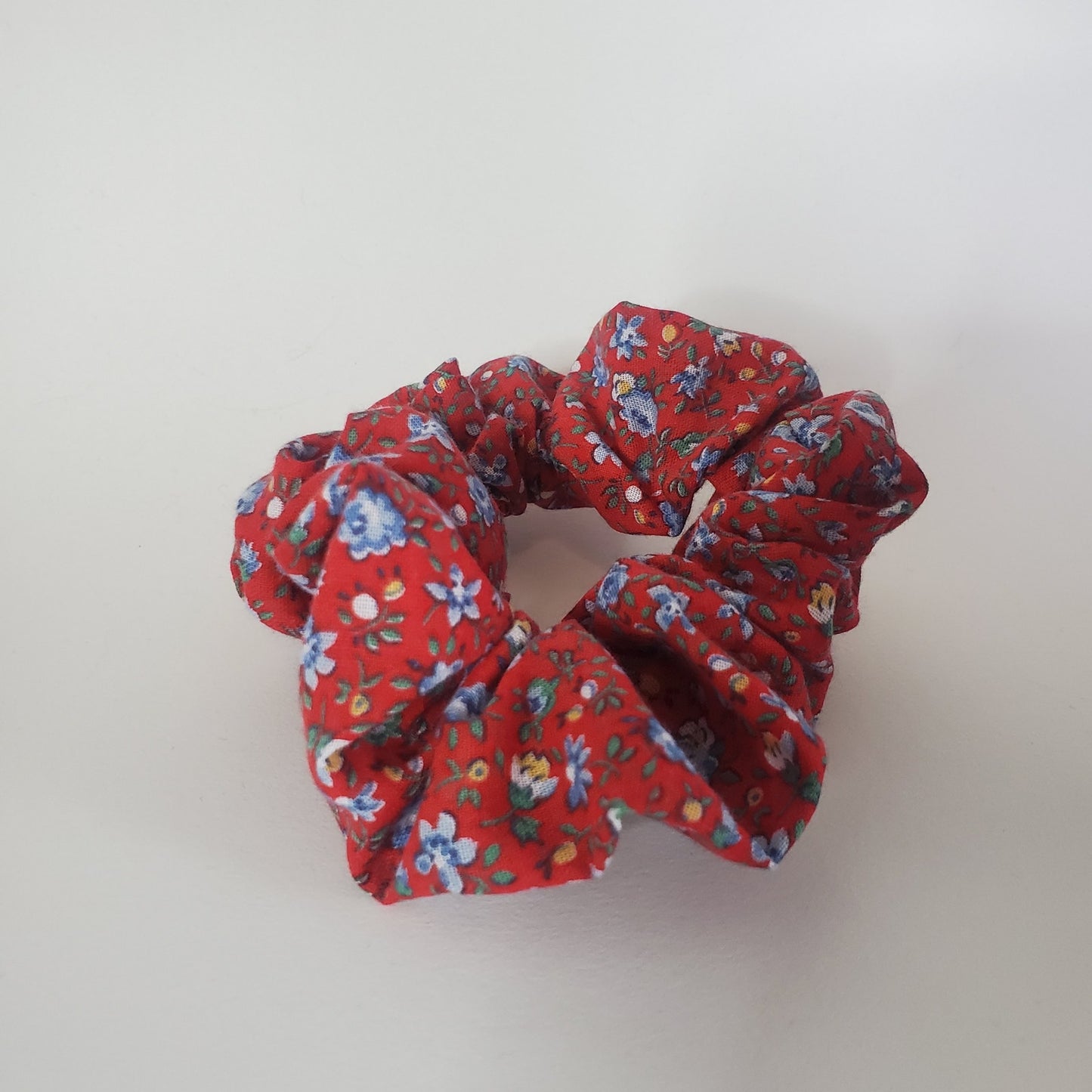 Blue florals - Large Cotton Scrunchies handmade from recycled fabrics unique