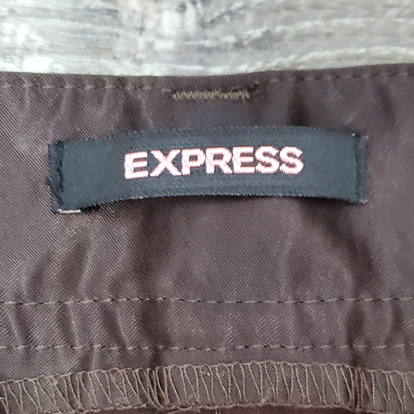 Express satin brown pants w/ cargo pockets, floral embroidery mid-ride W30 L31