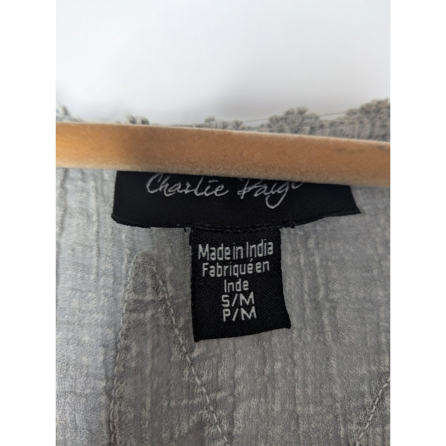 Charlie Paige gray button down dress 100% cotton embroidery and lace S/M