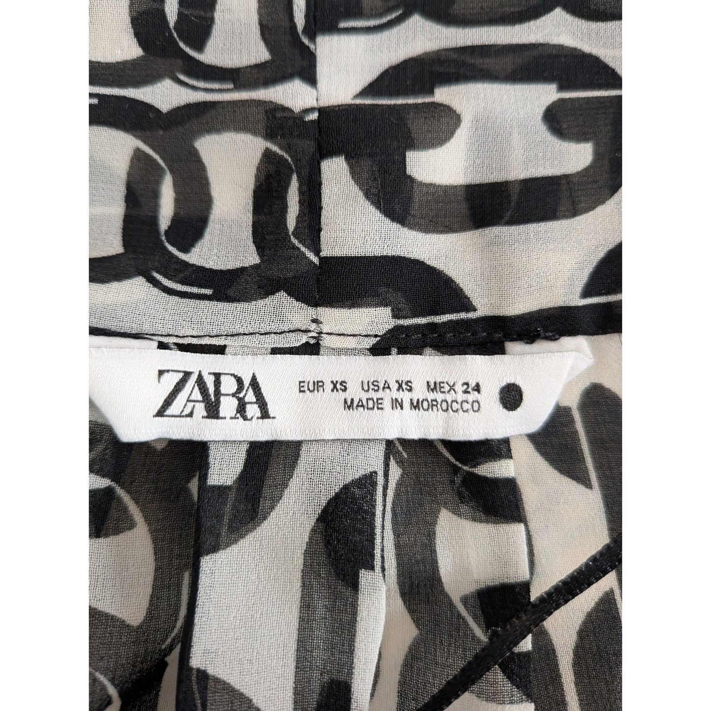 Zara top tie blouse sheer chain pattern
