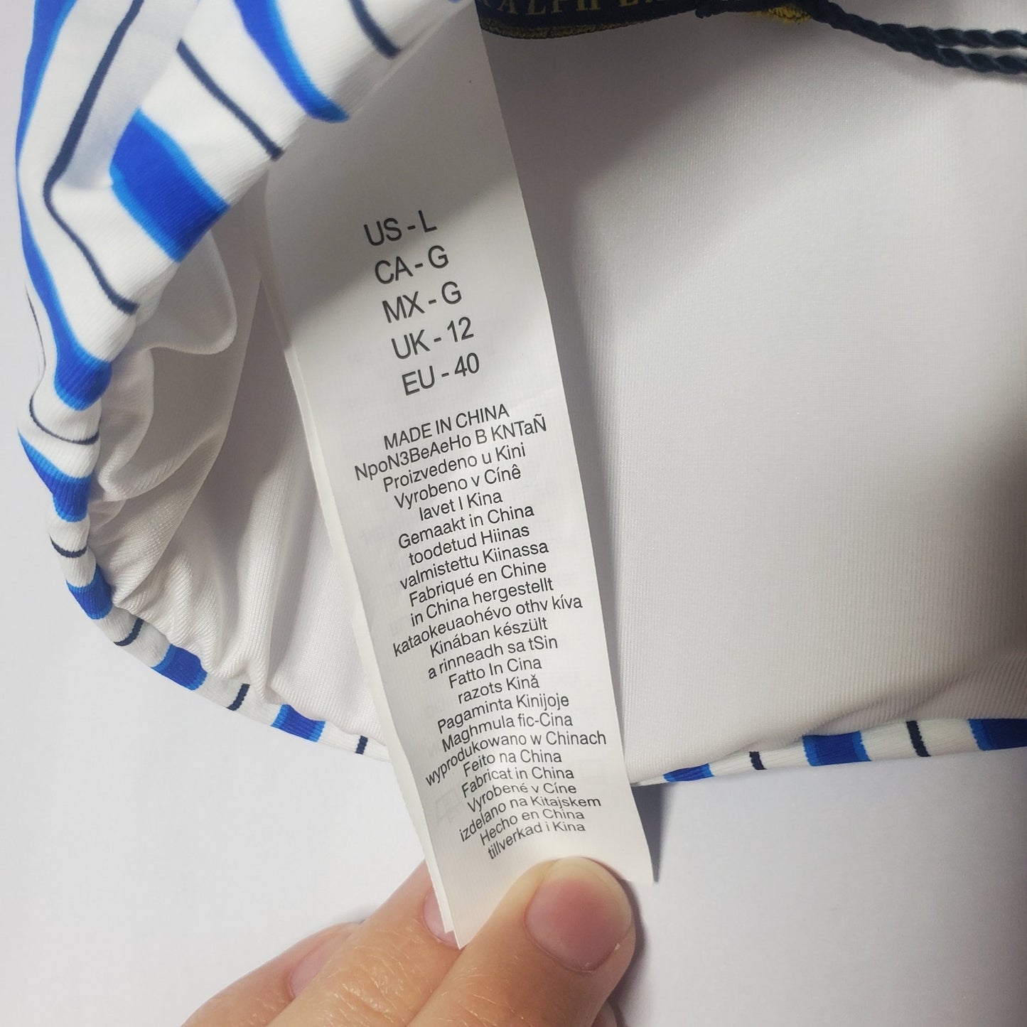 NWsT polo Ralph Lauren swimsuit top blue stripes US large coastal stripe white