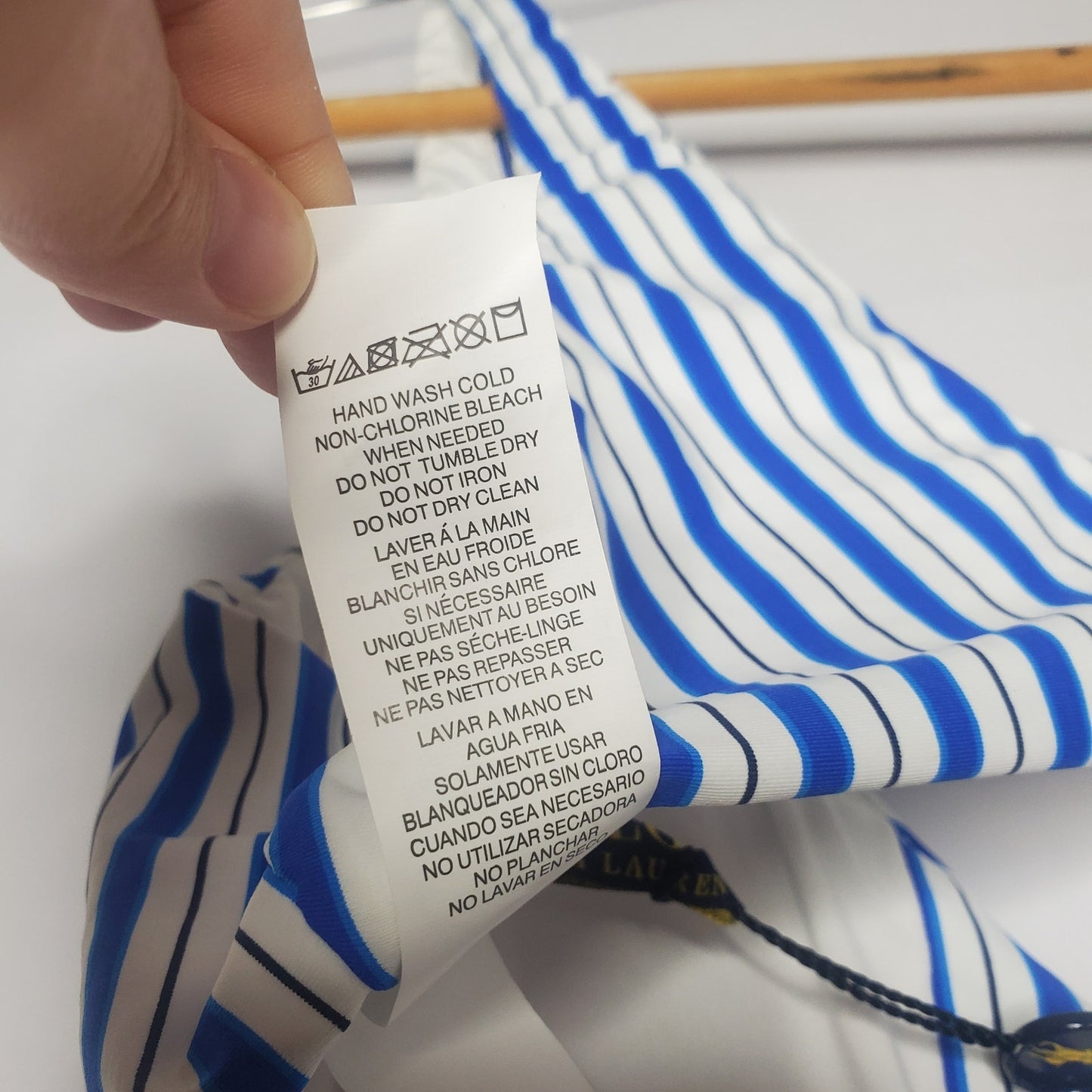 NWsT polo Ralph Lauren swimsuit top blue stripes US large coastal stripe white