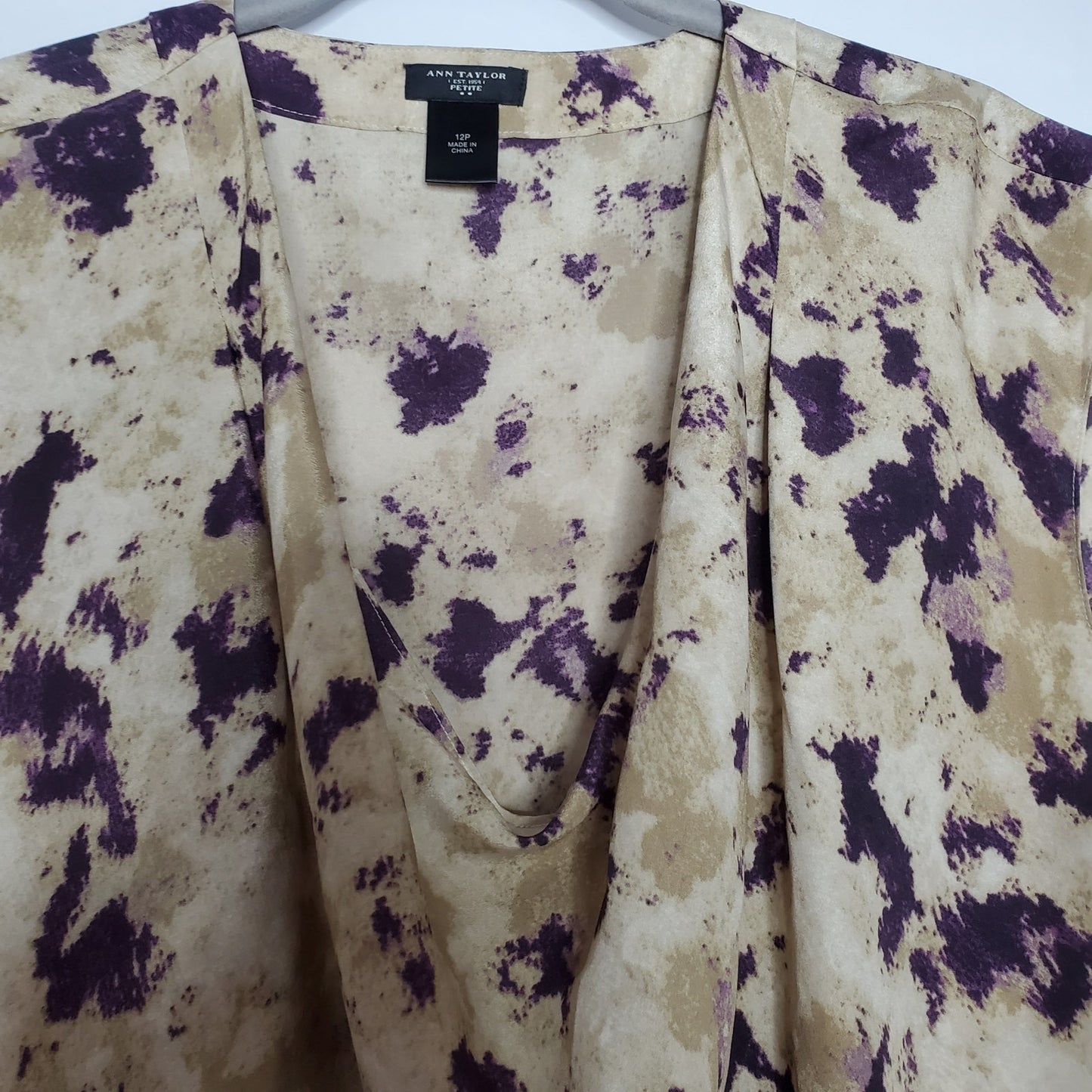 Ann Taylor blouse 12 petite tan w/ purple