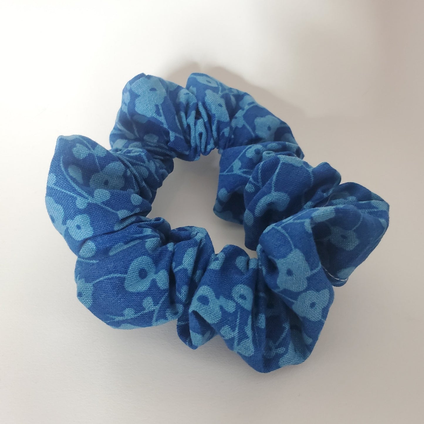 Blue florals - Large Cotton Scrunchies handmade from recycled fabrics unique