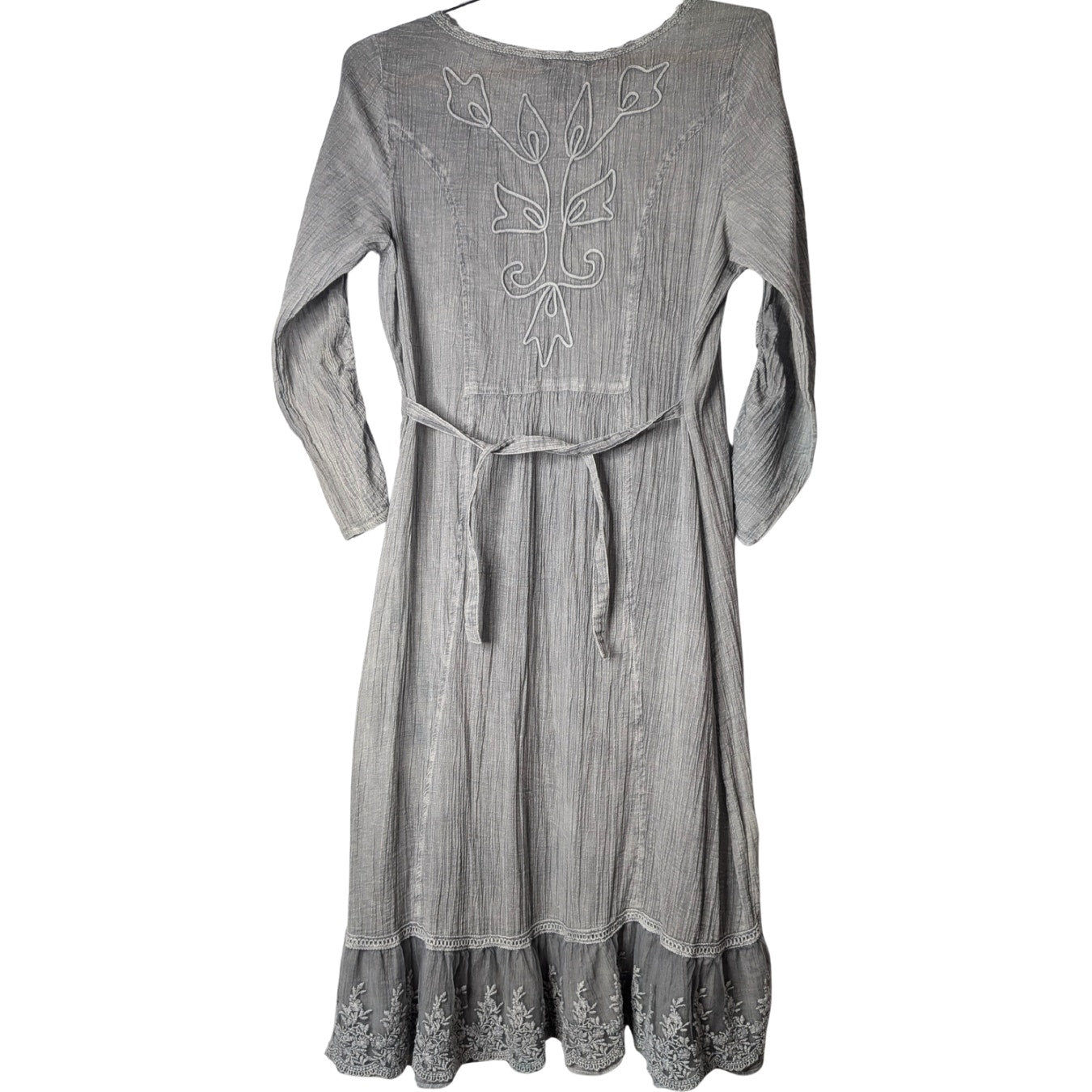 Charlie Paige gray button down dress 100% cotton embroidery and lace S/M