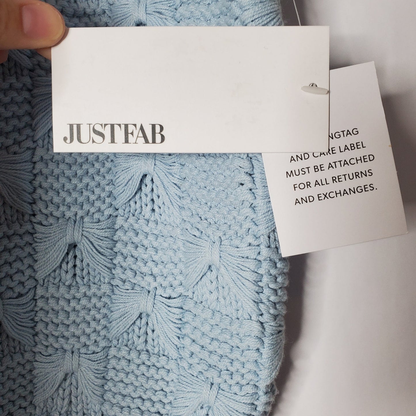 Crochet crop top light blue pastel bow detail M womens Just Fab NWT