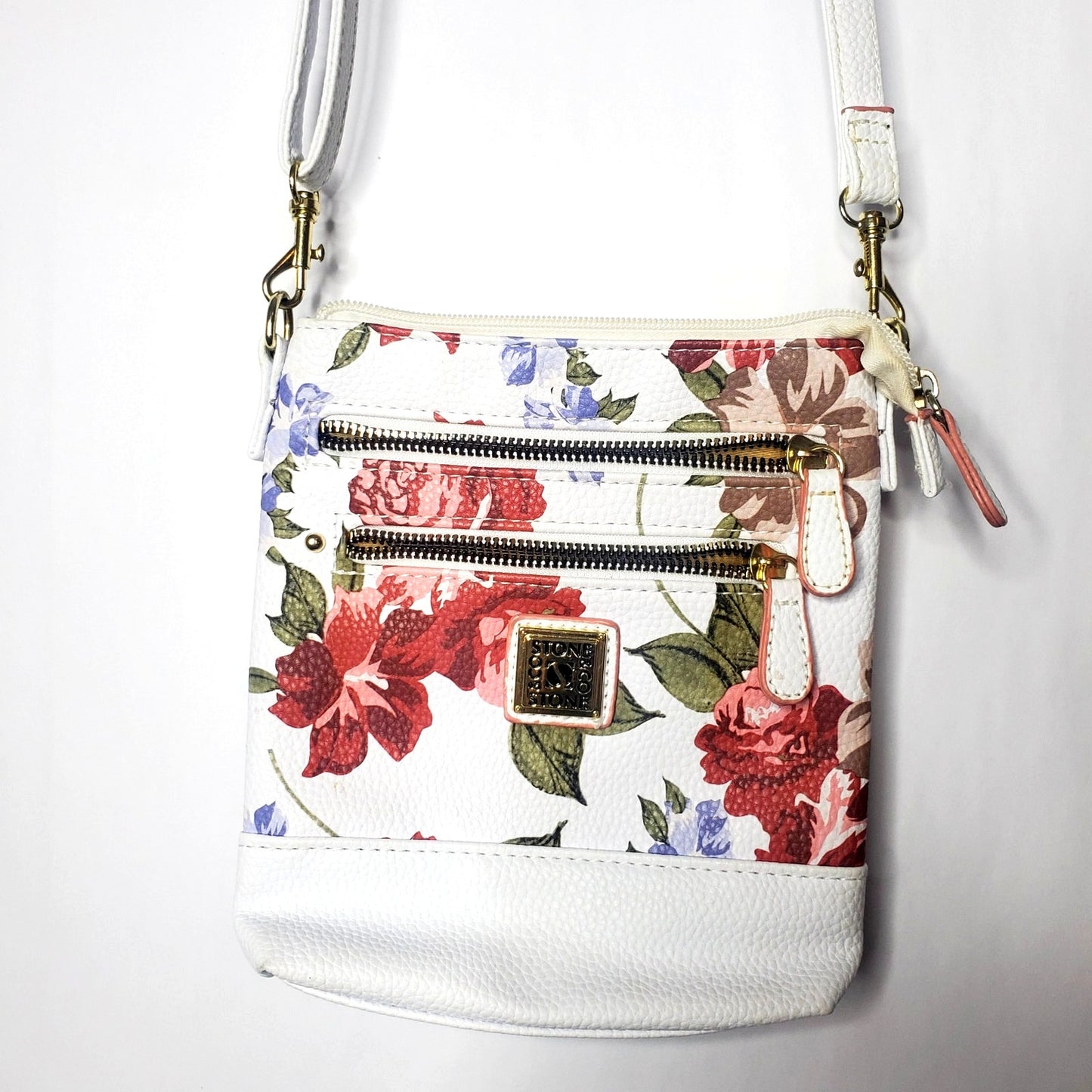 Floral pattern white stone mountain cross body purse bag spring light cute