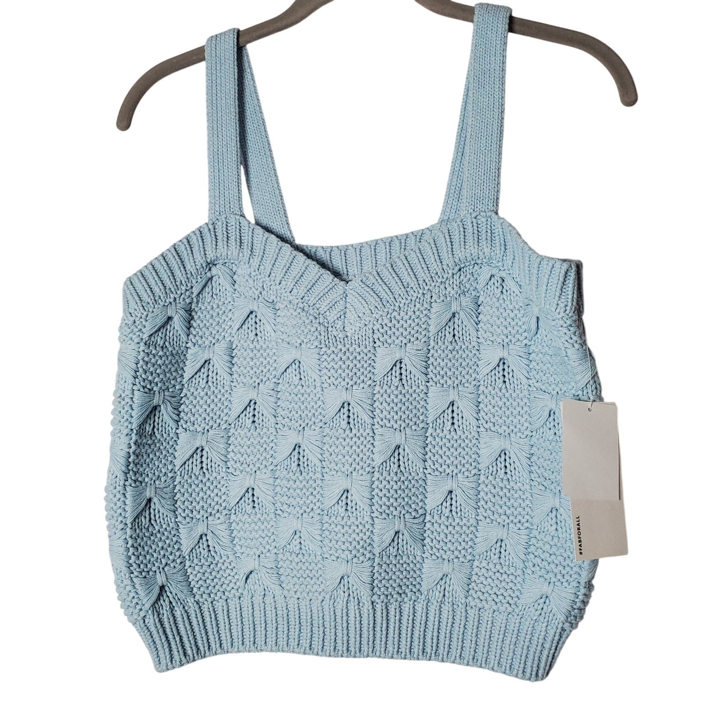 Crochet crop top light blue pastel bow detail M womens Just Fab NWT